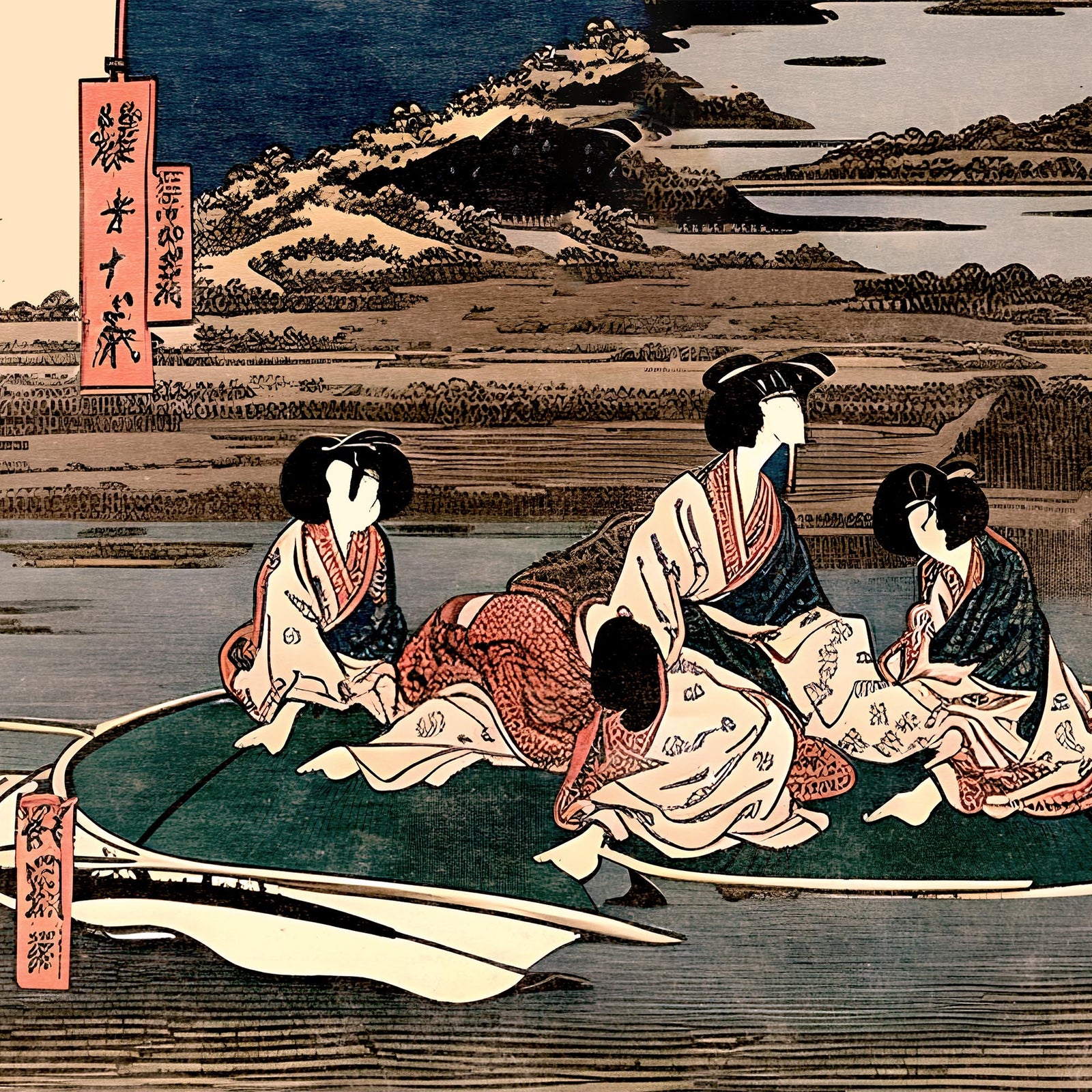 Extraterrestrials in Japanese Ukiyo-e Art | The Uchuu-jin, UFO Space Aliens Japanese Surrealism, Original Vintage Fantasy Fine Art Print