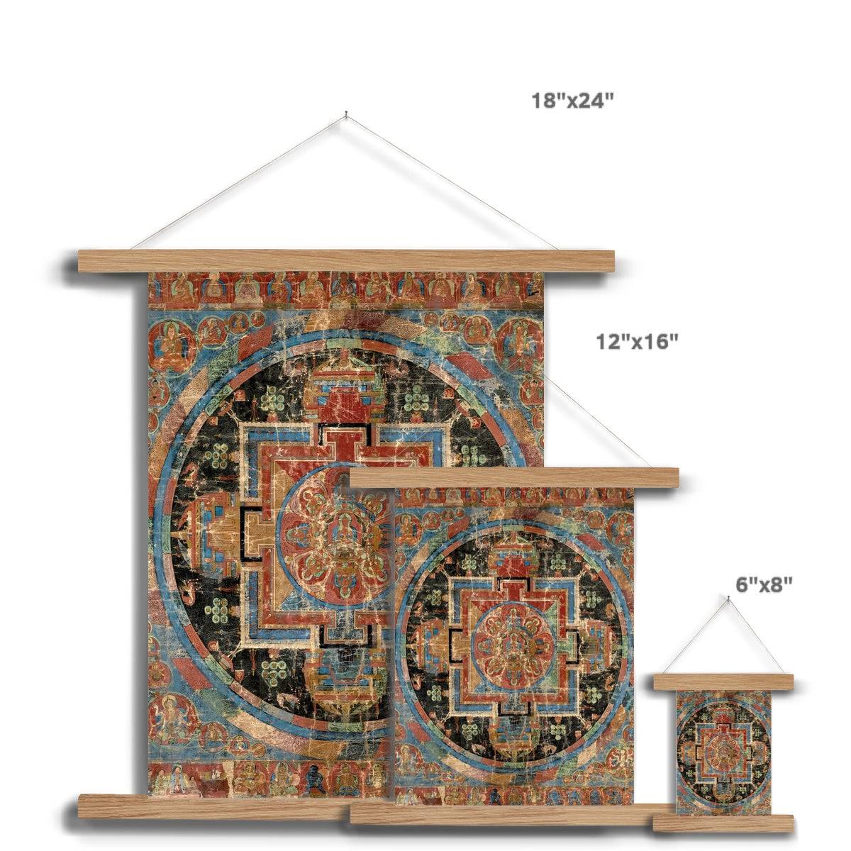 Nine Deity Tibetan Amitayus Mandala Thangka Vintage Nepal Antique Dharma Art | Buddhist Fine Art Print with Hanger