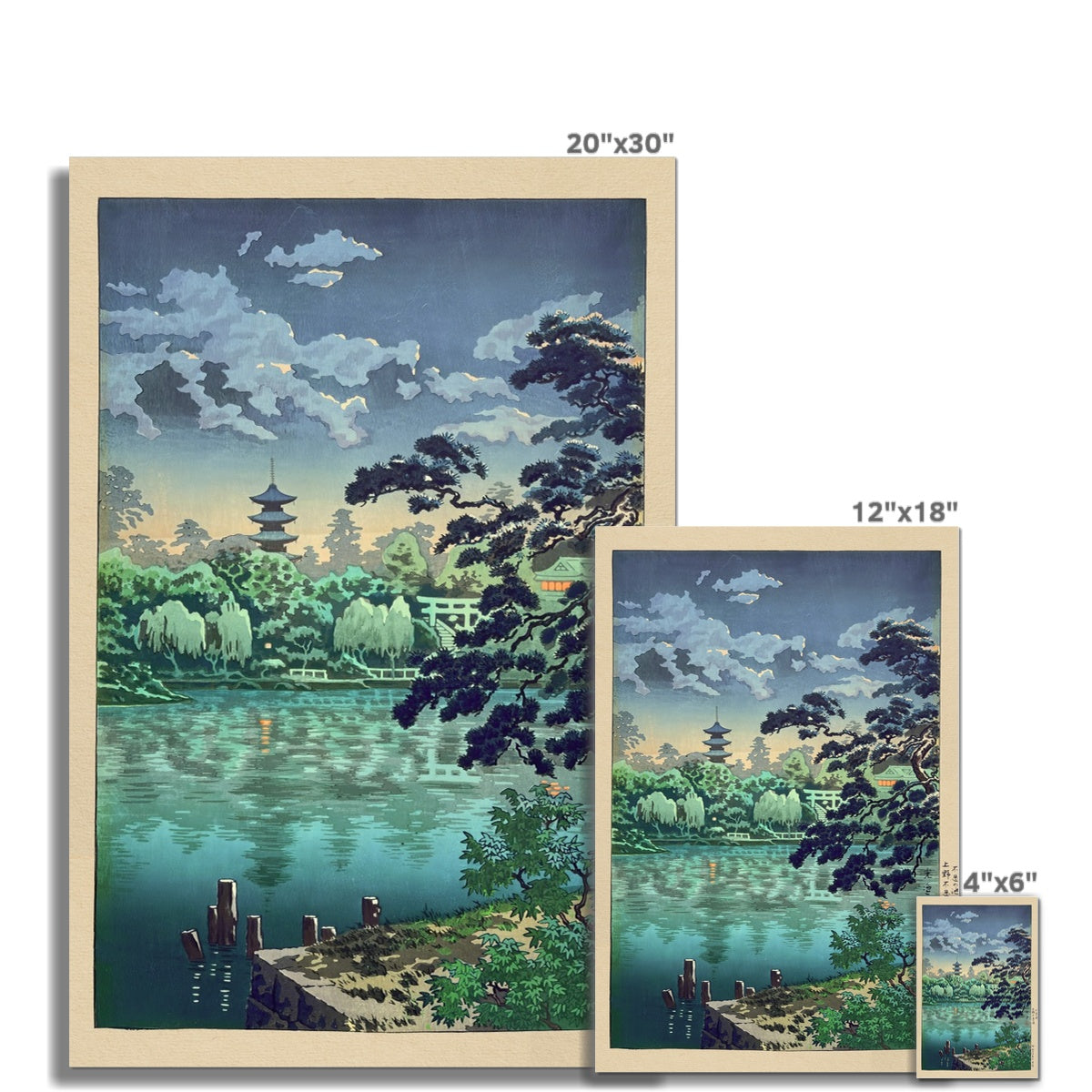 Shinobazu Pond in Ueno: Tsuchiya Koitsu | Vintage Edo Period Japanese Ukiyo-e Temple and Atmospheric Landscape Fine Art Print