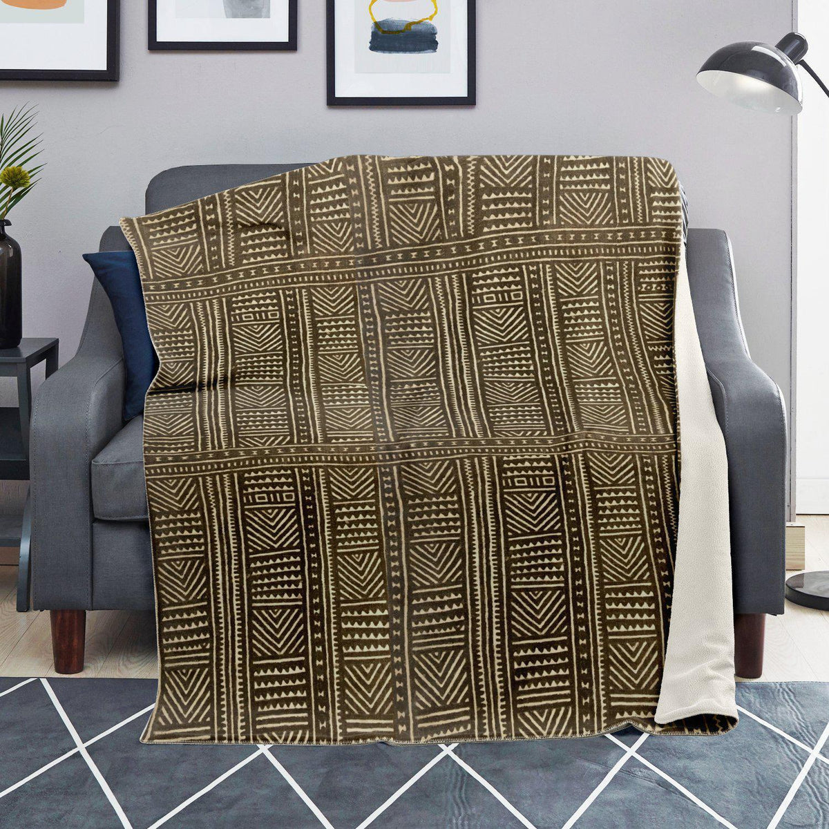 Fleece Blanket, African Mali Mudcloth Traditional Design