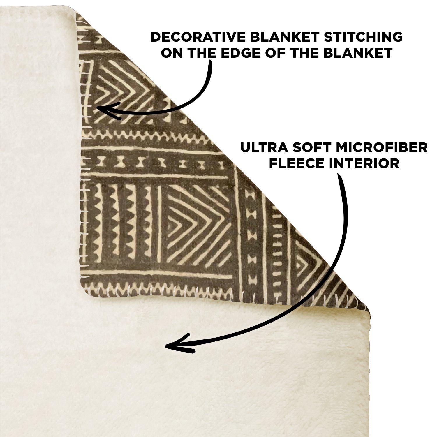 Sherpa Fleece Blanket Fleece Blanket, African Mali Mudcloth Traditional Design