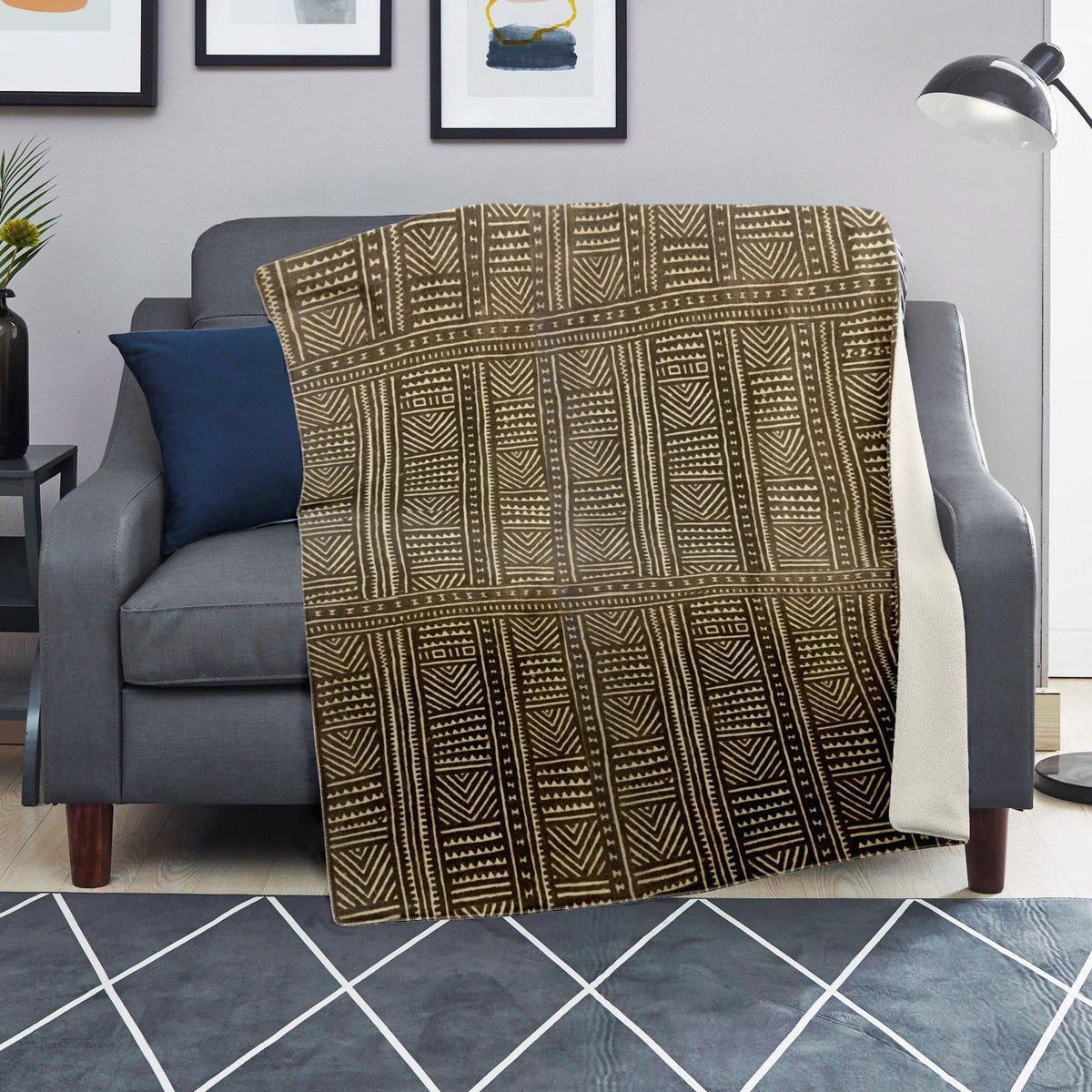 Fleece Blanket, African Mali Mudcloth Traditional Design