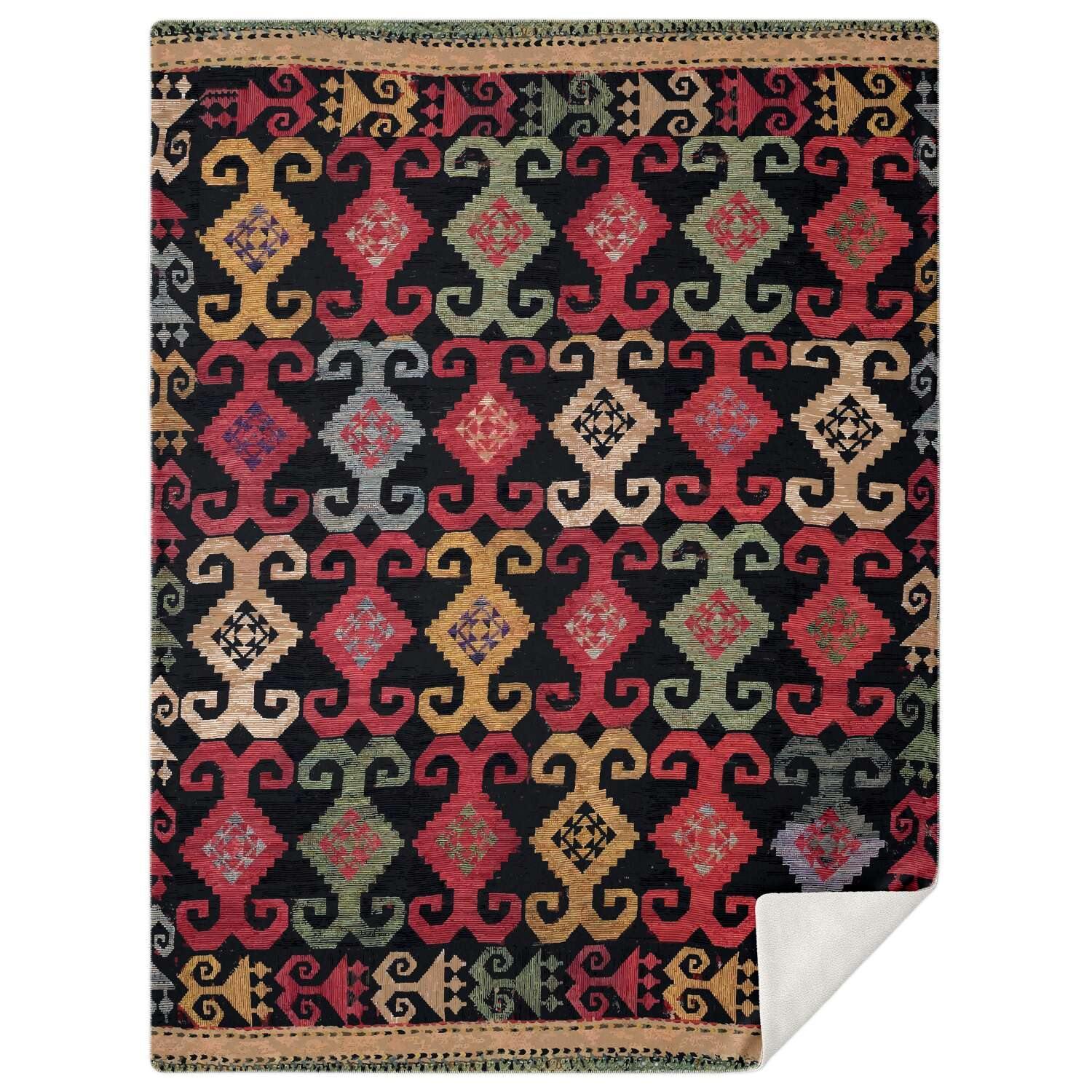 Sherpa Fleece Blanket M Fleece Blanket: Antique Lakai-Tribe Design