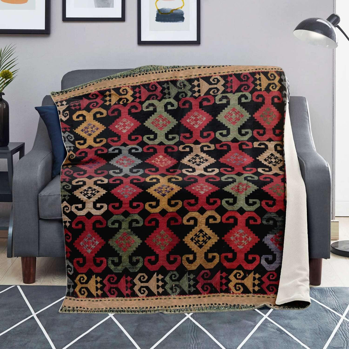 Sherpa Fleece Blanket Fleece Blanket: Antique Lakai-Tribe Design