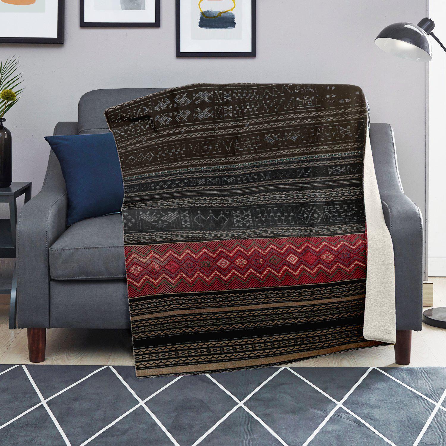 Sherpa Fleece Blanket Fleece Blanket - Li Tribe Ethnic Textile Design