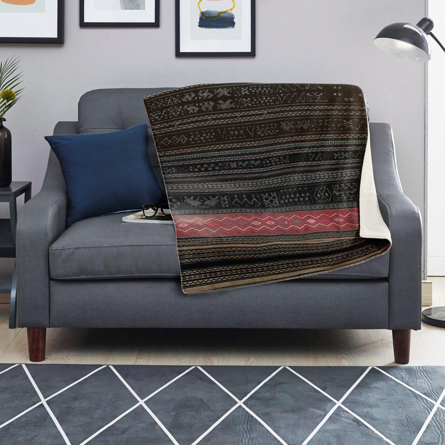 Sherpa Fleece Blanket Fleece Blanket - Li Tribe Ethnic Textile Design