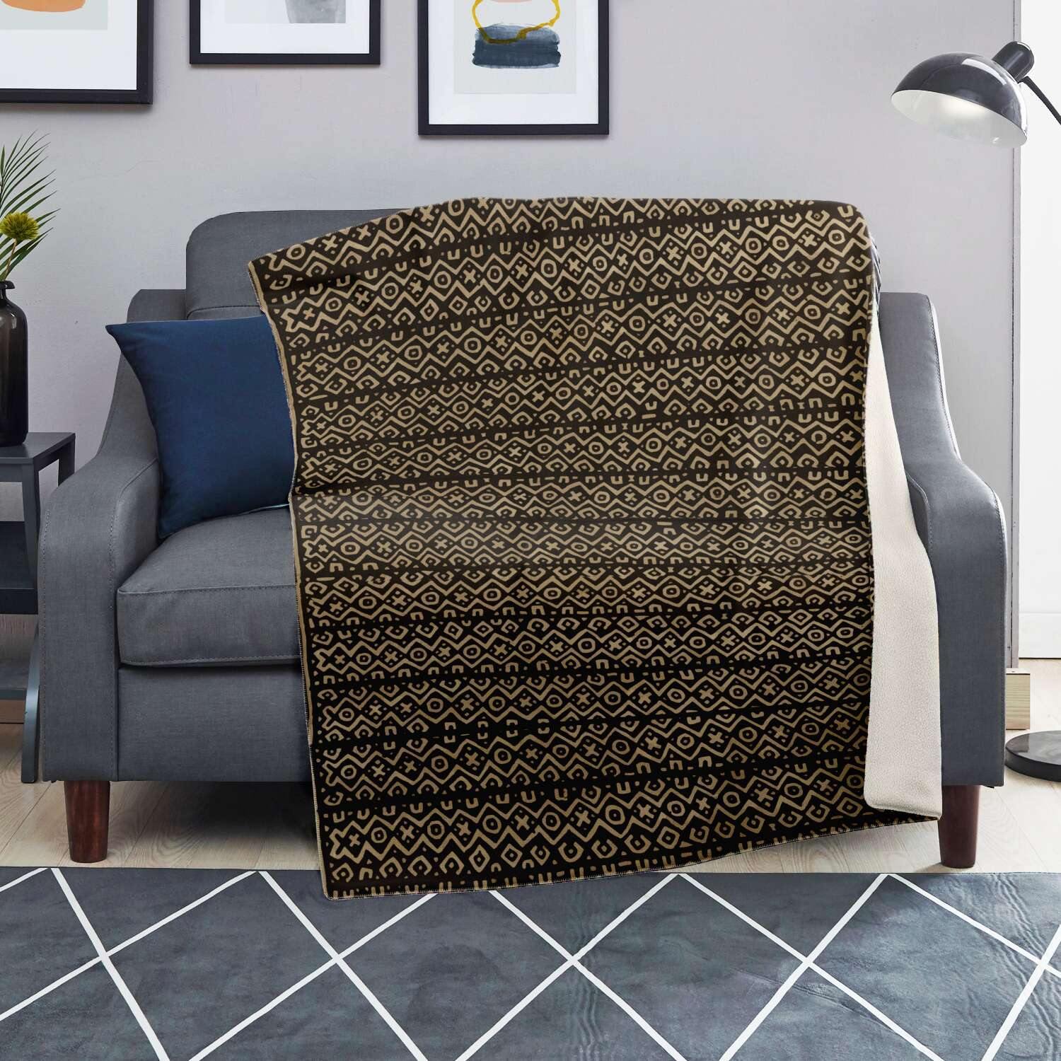 Sherpa Fleece Blanket Fleece Blanket - Mali Mudcloth Traditional African Design