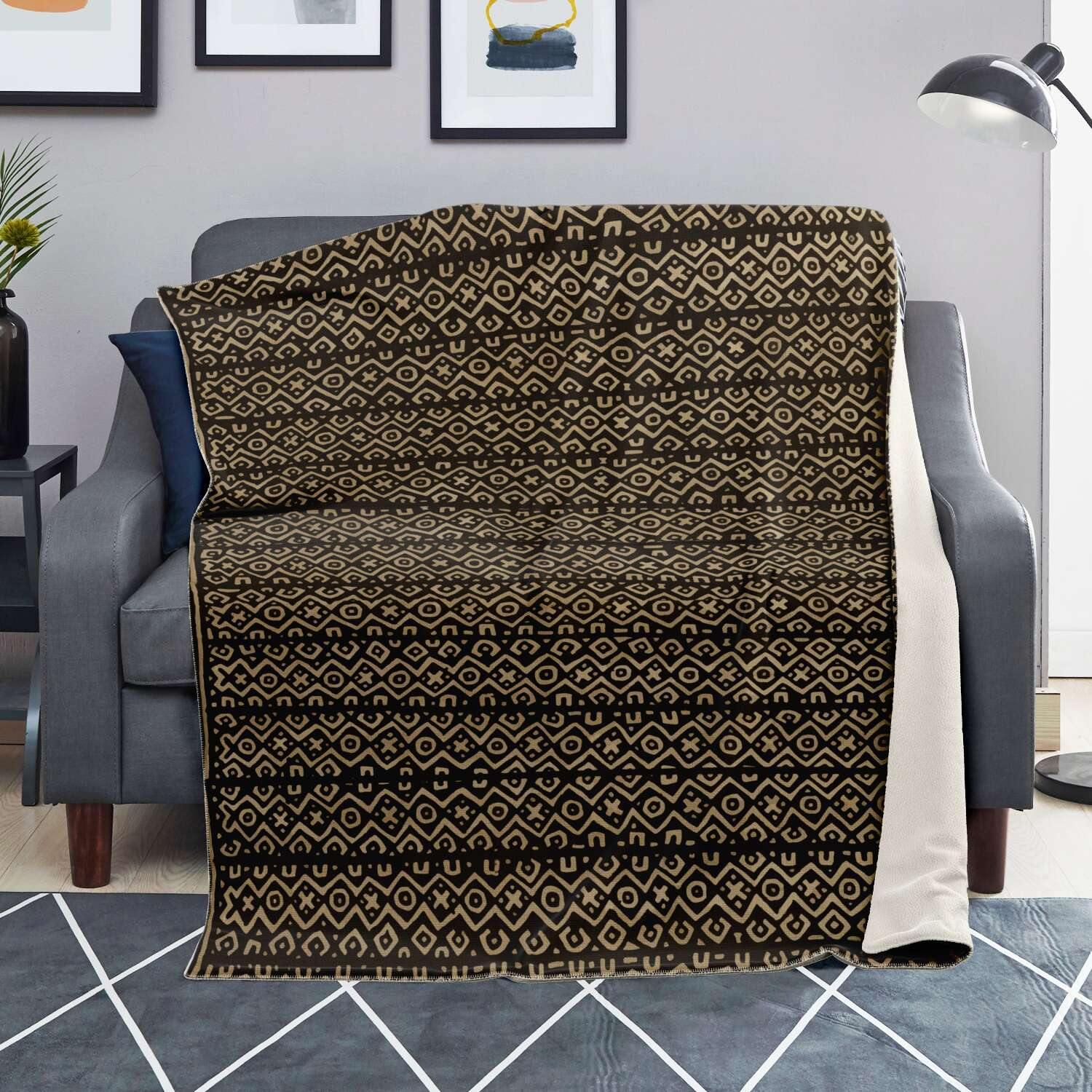 Sherpa Fleece Blanket Fleece Blanket - Mali Mudcloth Traditional African Design