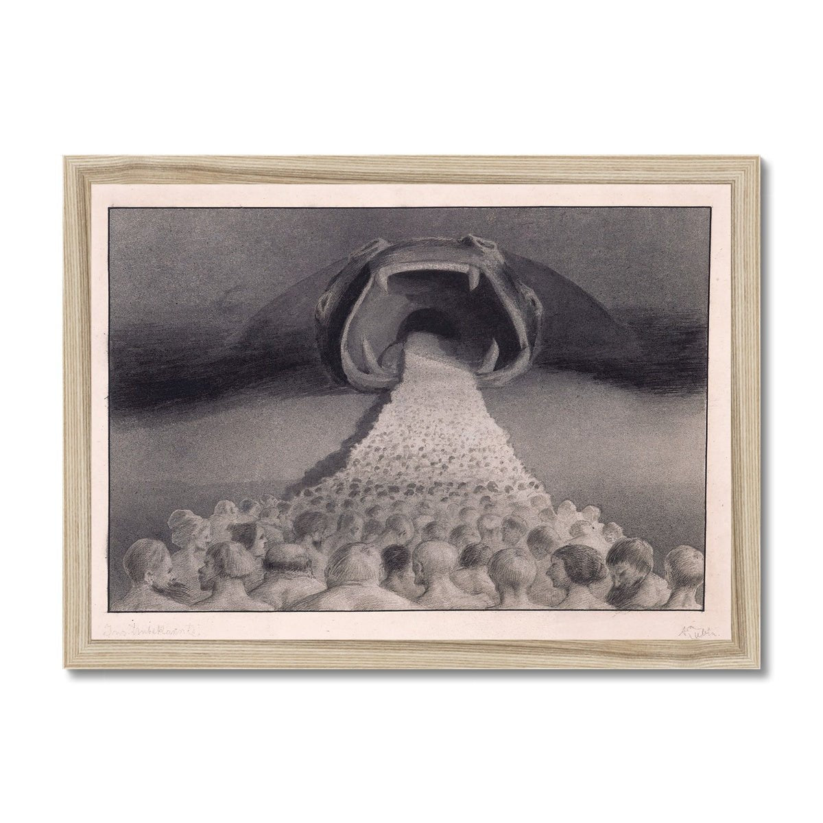 Framed Print A4 Landscape / Natural Frame Framed Alfred Kubin - Into The Unknown Symbolist Surreal Wall Art Antique Gothic Supernatural Decor Dark Occult Framed Art Print