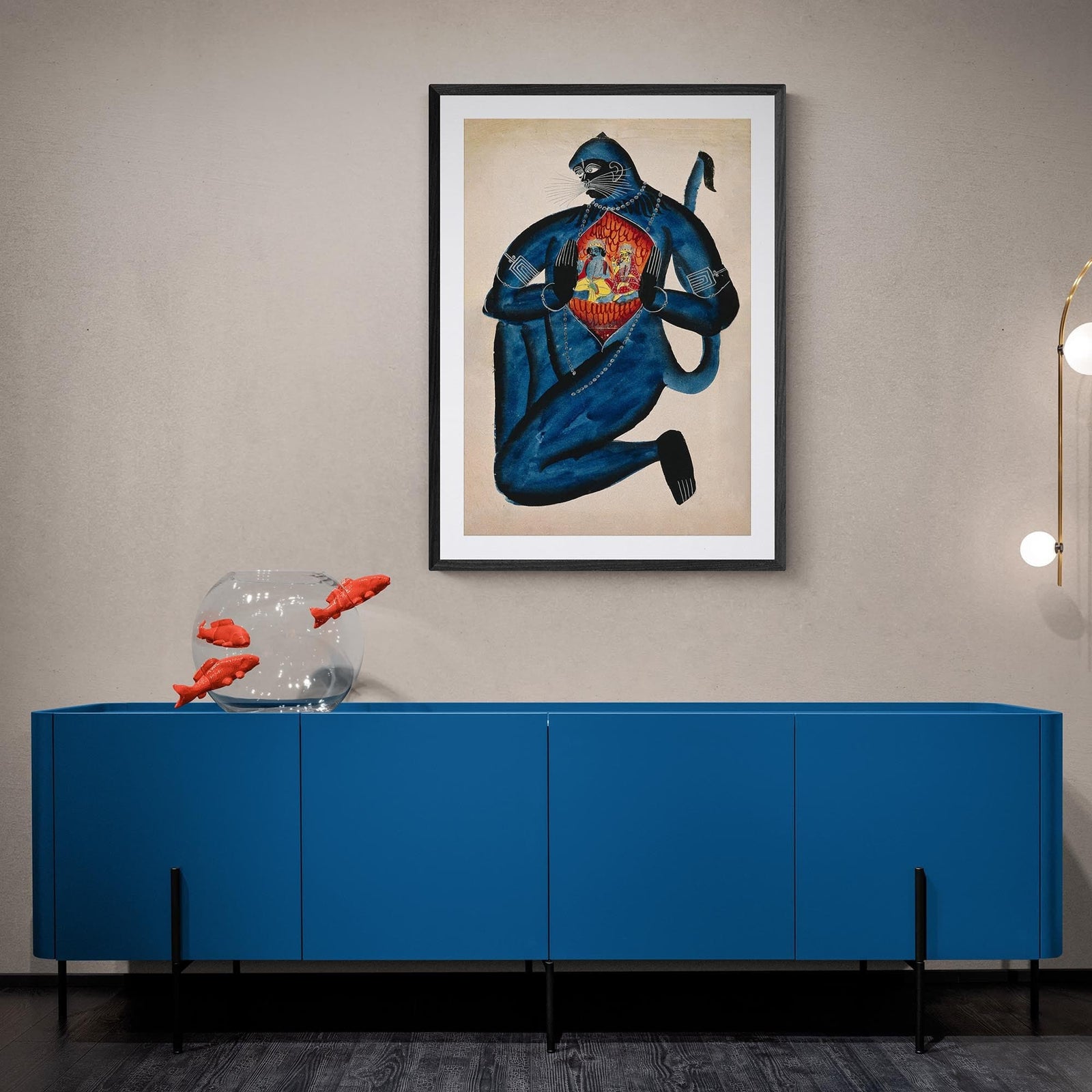 Framed Ancient Hanuman Revealing Rama (Vishnu) and Sita in His Heart Vedic Hindu Folk Art Ganesha Shiva Ramayana Vedic Framed Art Print