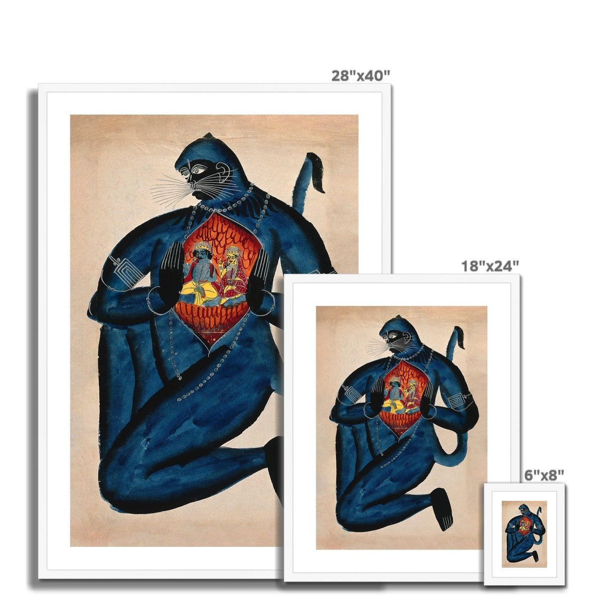 Framed Ancient Hanuman Revealing Rama (Vishnu) and Sita in His Heart Vedic Hindu Folk Art Ganesha Shiva Ramayana Vedic Framed Art Print