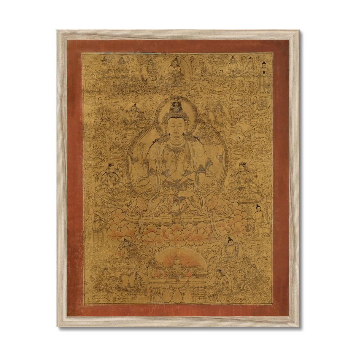 Fine art 6"x8" / Natural Frame Framed Avalokiteshvara Buddha of Compassion | Guan Yin, Kuan Yin Bodhisattva | Meditation Mindfulness Yoga Framed Art Print