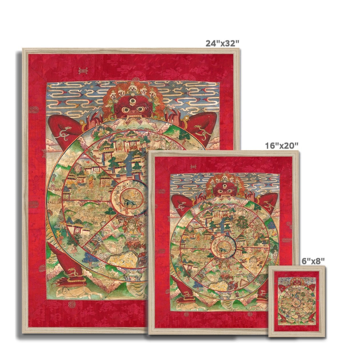 Framed Bhavacakra Mandala (The Wheel of Life) Tibetan Yantra Buddhist Dharma Vintage Sacred Deity Framed Art Print