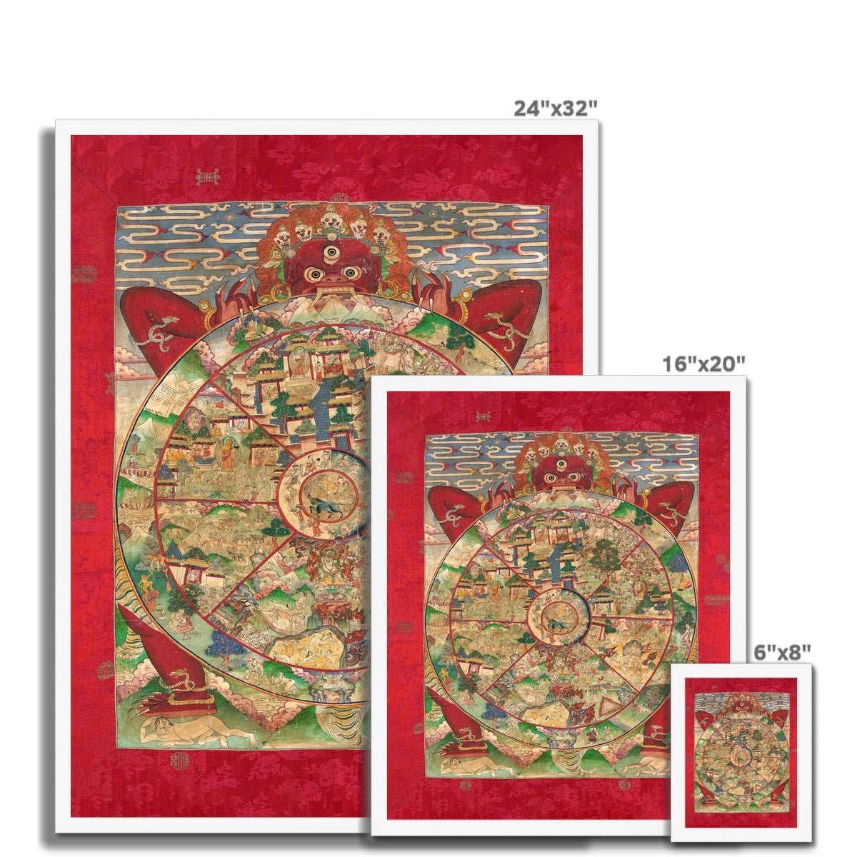 Framed Bhavacakra Mandala (The Wheel of Life) Tibetan Yantra Buddhist Dharma Vintage Sacred Deity Framed Art Print