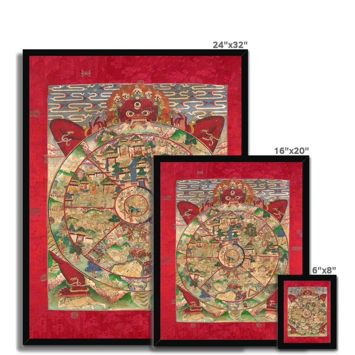 Framed Bhavacakra Mandala (The Wheel of Life) Tibetan Yantra Buddhist Dharma Vintage Sacred Deity Framed Art Print