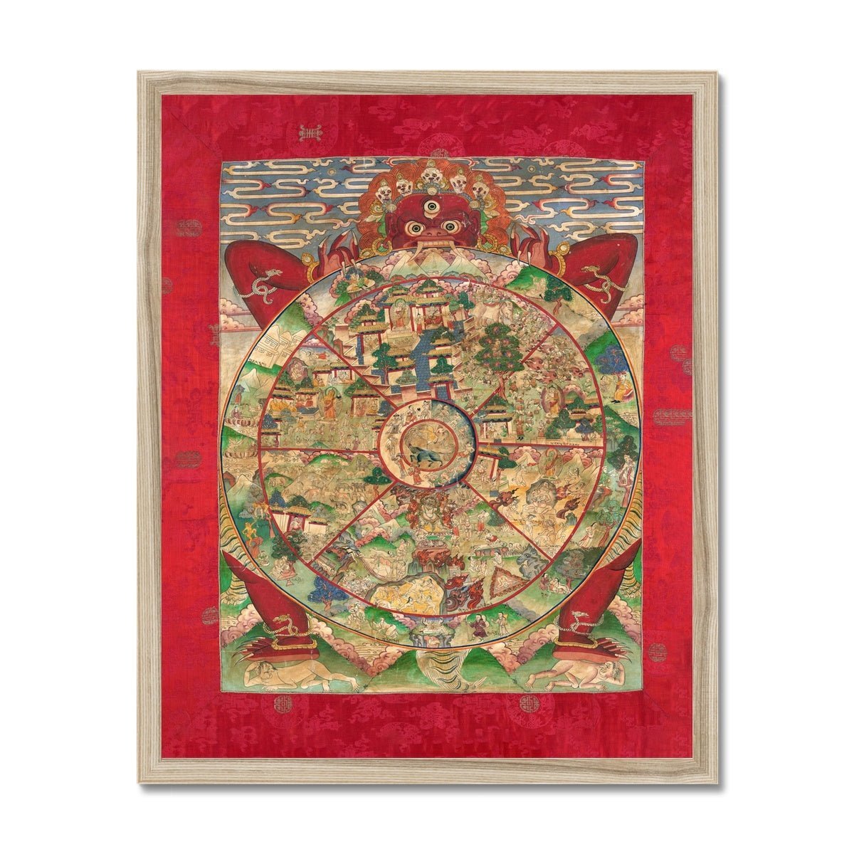 Framed Print 6"x8" / Natural Frame Framed Bhavacakra Mandala (The Wheel of Life) Tibetan Yantra Buddhist Dharma Vintage Sacred Deity Framed Art Print
