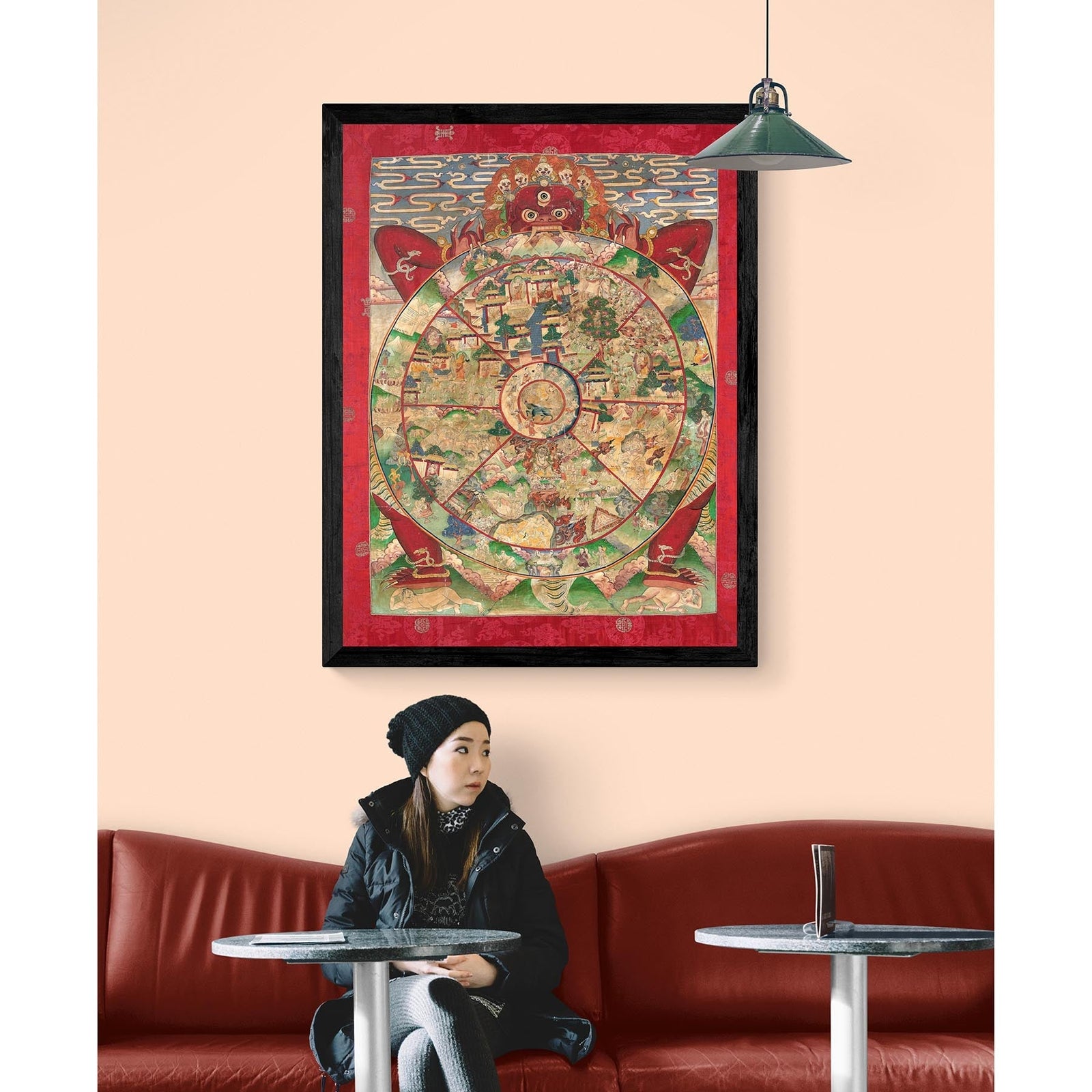 Framed Bhavacakra Mandala (The Wheel of Life) Tibetan Yantra Buddhist Dharma Vintage Sacred Deity Framed Art Print