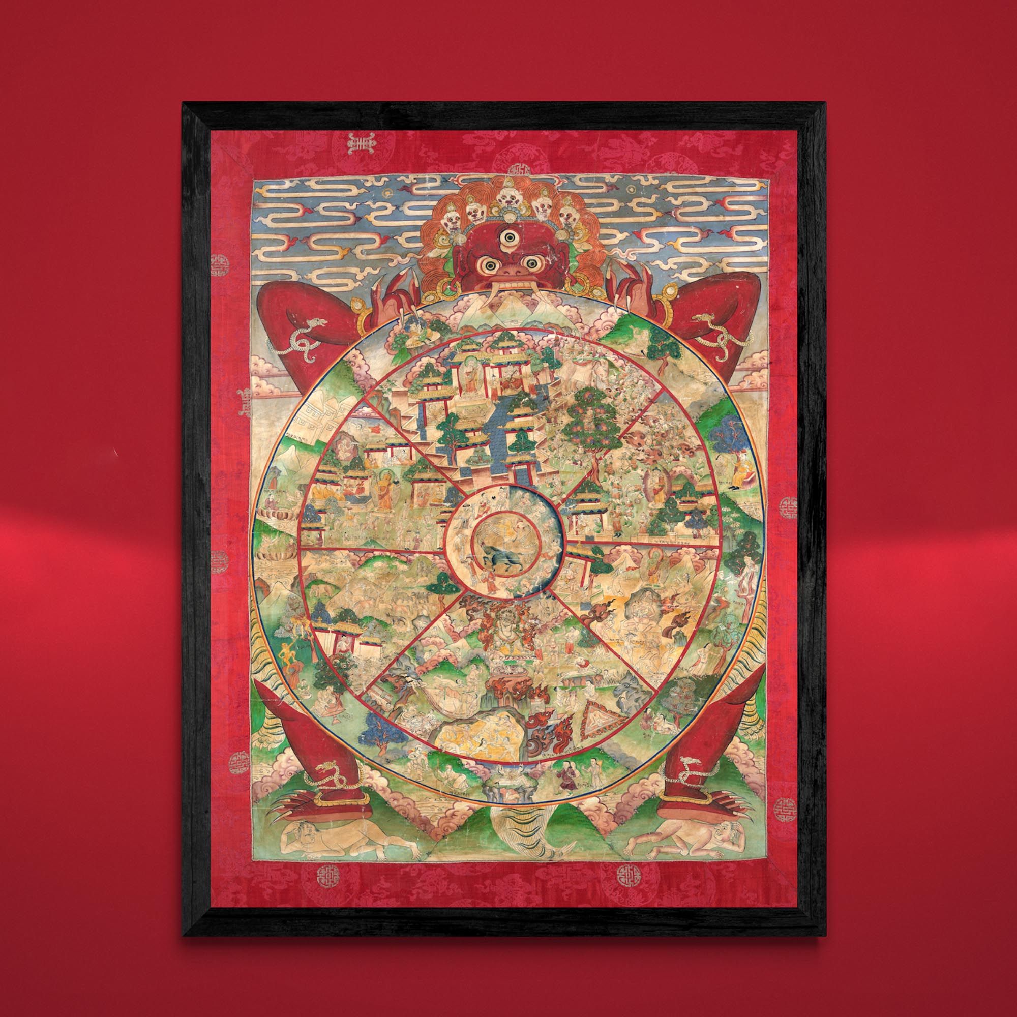 Framed Print 6"x8" / Black Frame Framed Bhavacakra Mandala (The Wheel of Life) Tibetan Yantra Buddhist Dharma Vintage Sacred Deity Framed Art Print
