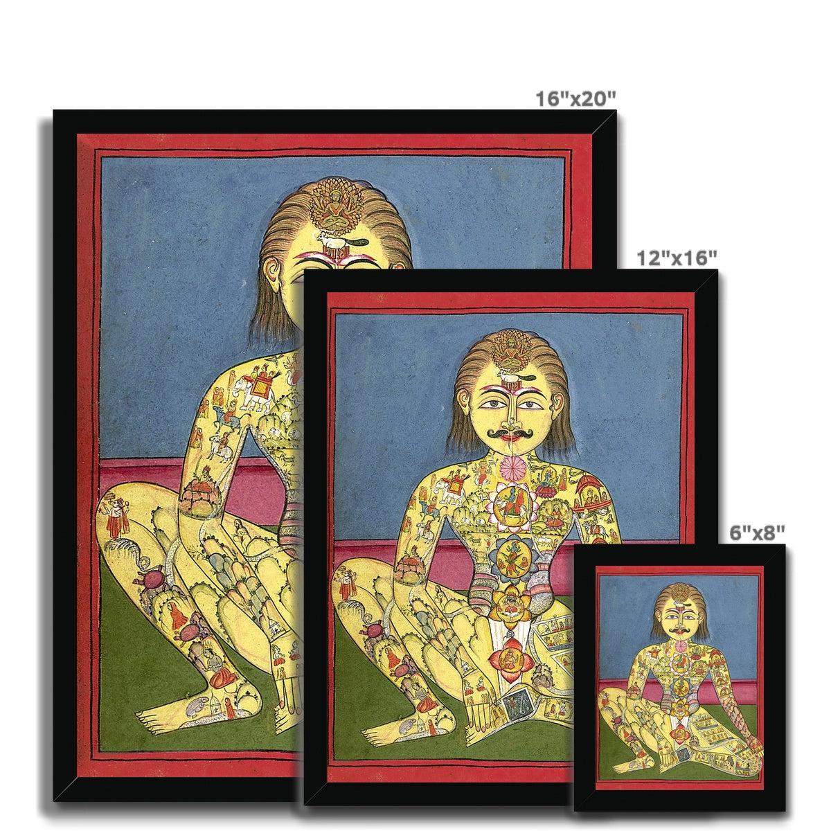 Framed Chakra Illustration, Kundalini Yoga Diagram, Indo-Tibetan Nadi and Kundalina Yoga Energy Framed Print