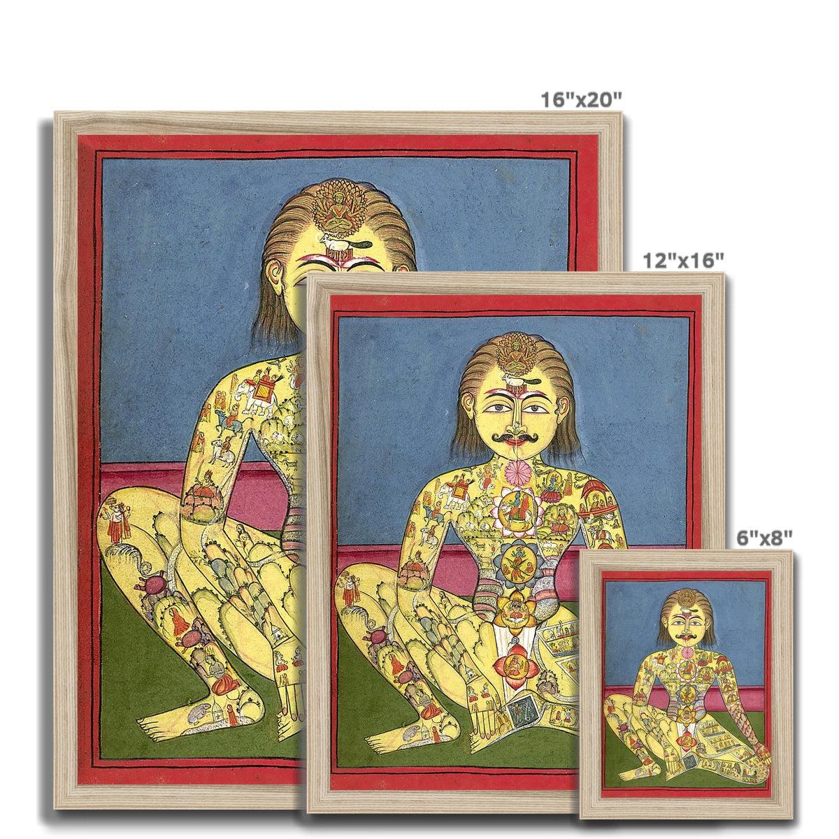 Framed Chakra Illustration, Kundalini Yoga Diagram, Indo-Tibetan Nadi and Kundalina Yoga Energy Framed Print