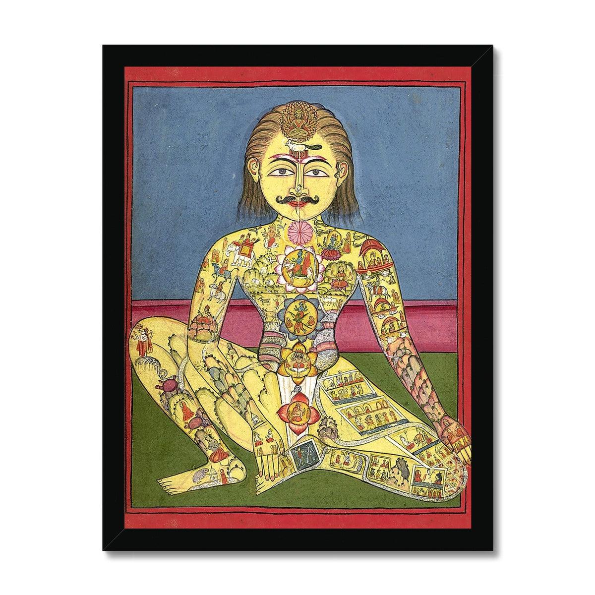 Framed Chakra Illustration, Kundalini Yoga Diagram, Indo-Tibetan Nadi and Kundalina Yoga Energy Framed Print