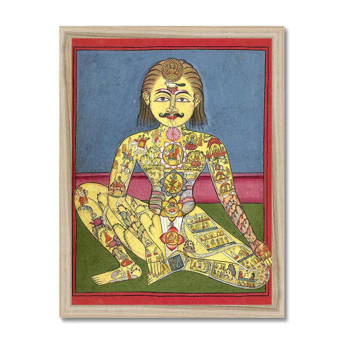 Framed Chakra Illustration, Kundalini Yoga Diagram, Indo-Tibetan Nadi and Kundalina Yoga Energy Framed Print