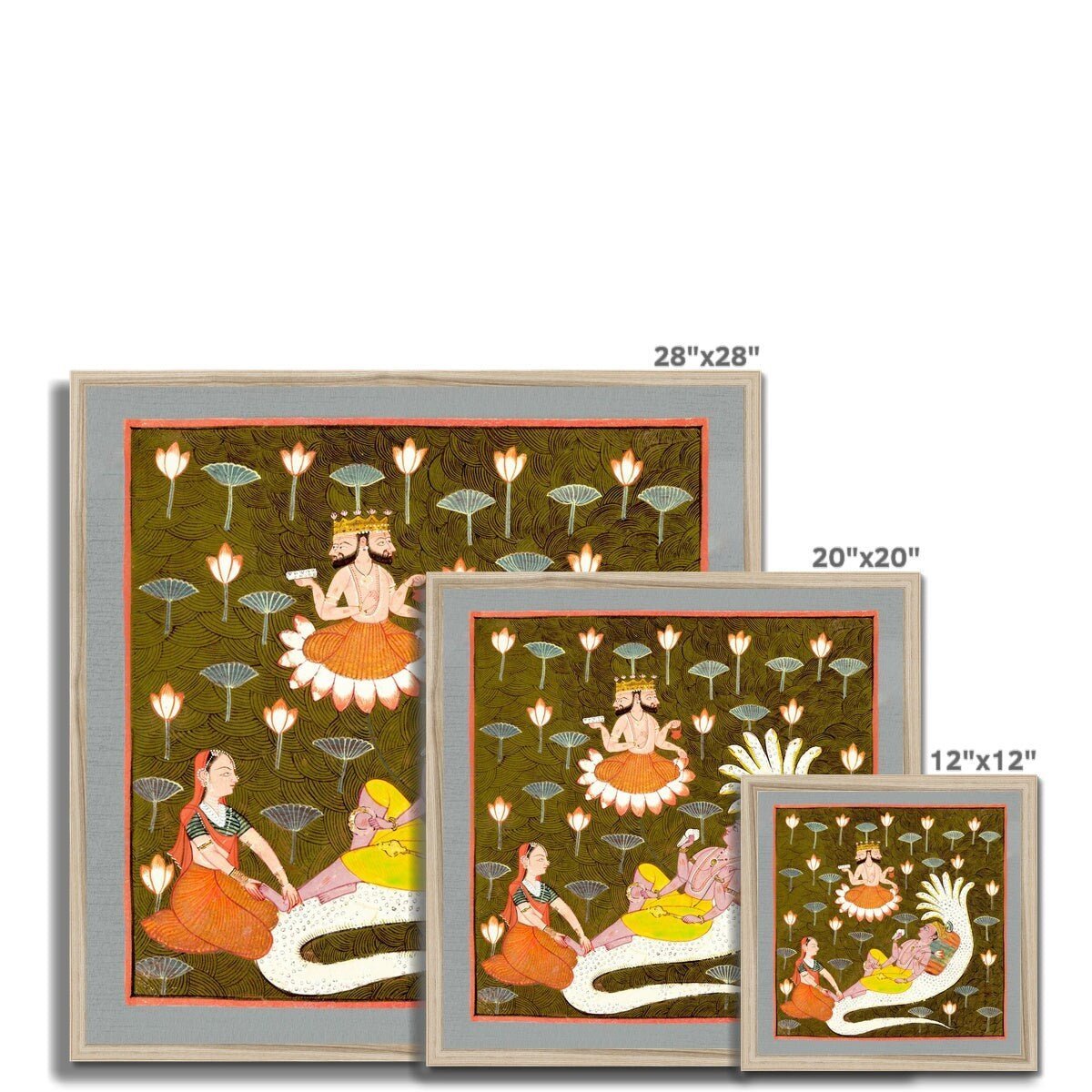 Framed Cosmic Universe Creation Mythology | Hindu Yoga Cosmology | Lotus Serpent Gift | Vintage Antique Vishnu on Ananta Framed Art Print