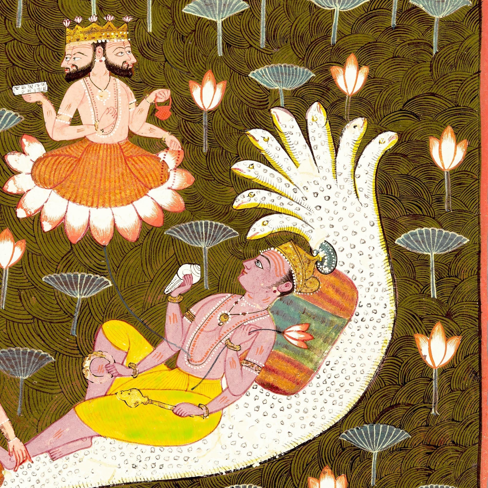 Fine art Framed Cosmic Universe Creation Mythology | Hindu Yoga Cosmology | Lotus Serpent | Vishnu on Ananta Framed Art Print