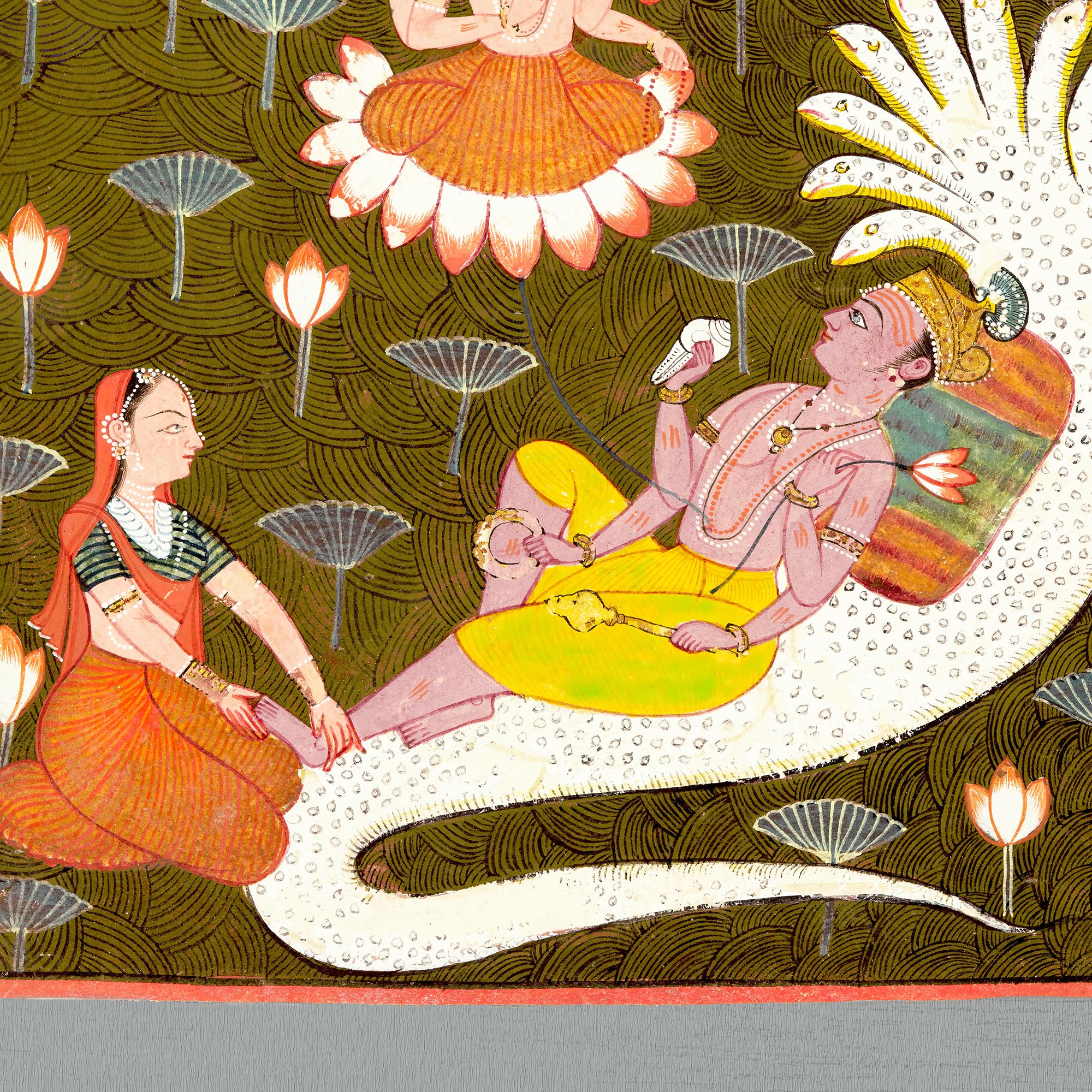 Fine art Framed Cosmic Universe Creation Mythology | Hindu Yoga Cosmology | Lotus Serpent | Vishnu on Ananta Framed Art Print
