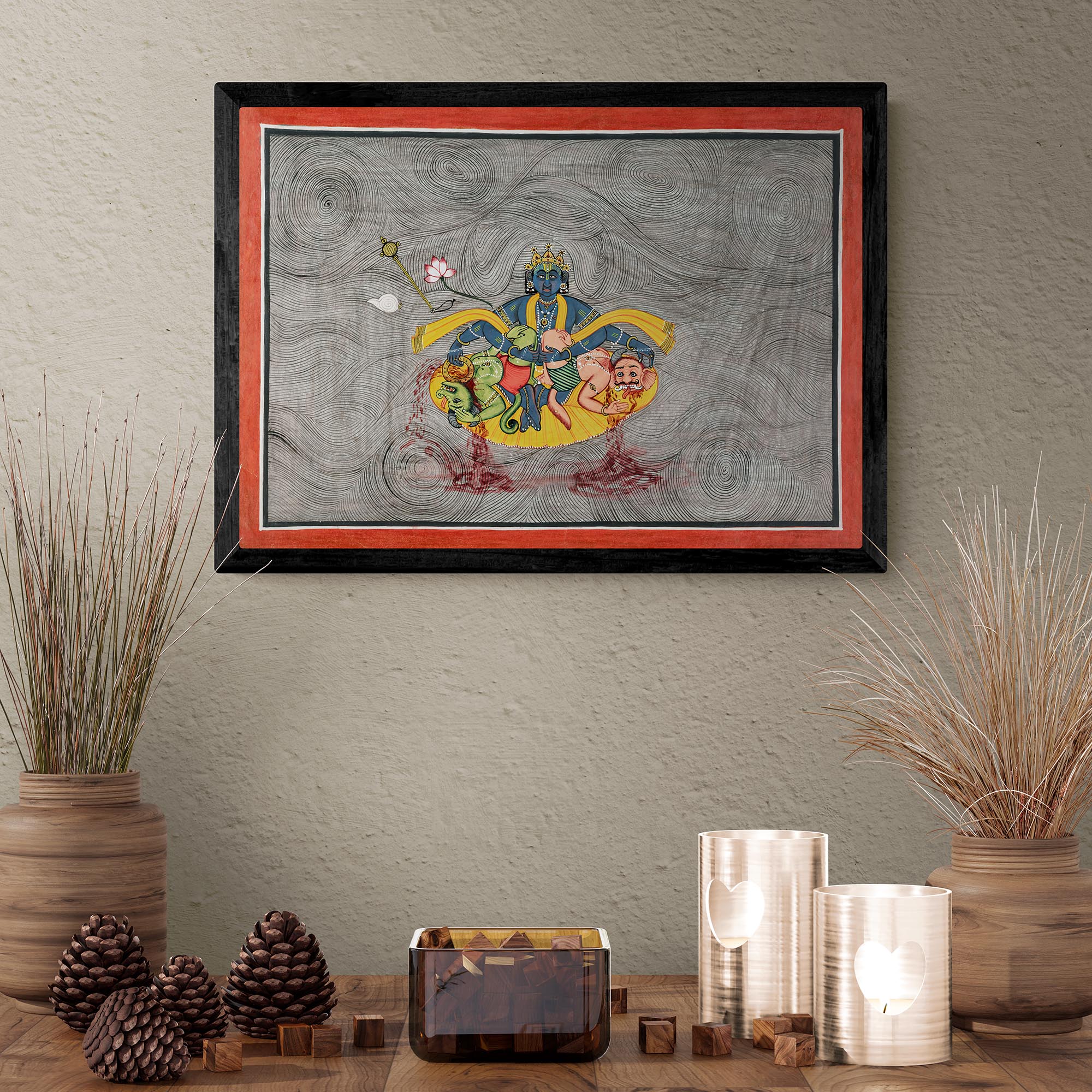 Fine art Framed Durga, Parvati, Chandi Divine Mother | The Devi Mahatmya Battles Demons Framed Art Print