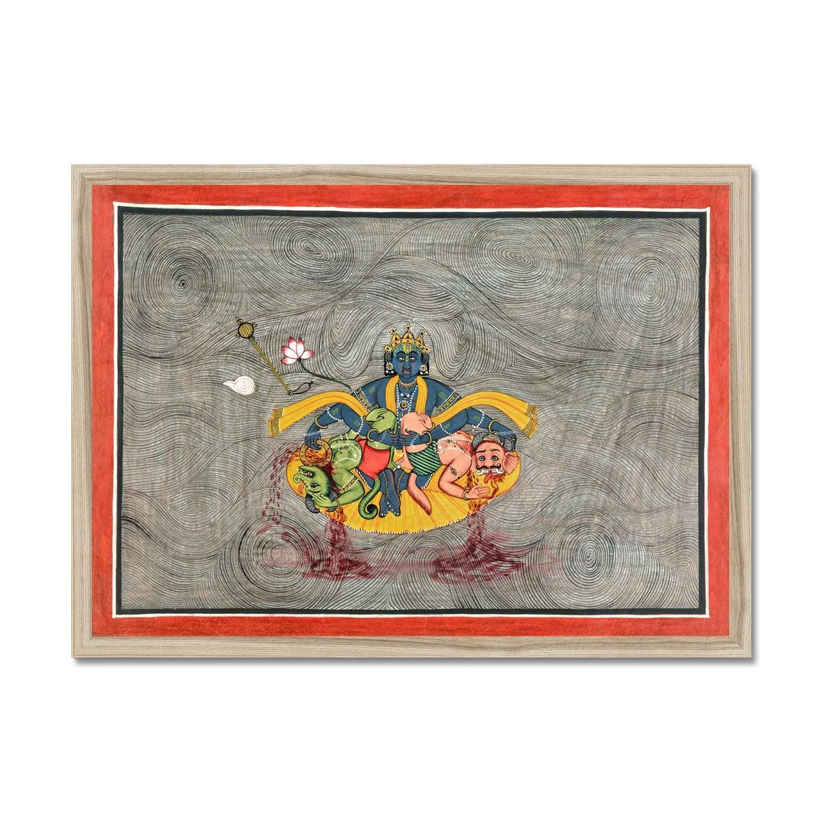 Fine art A4 Landscape / Natural Frame Framed Durga, Parvati, Chandi Divine Mother | The Devi Mahatmya Battles Demons Framed Art Print