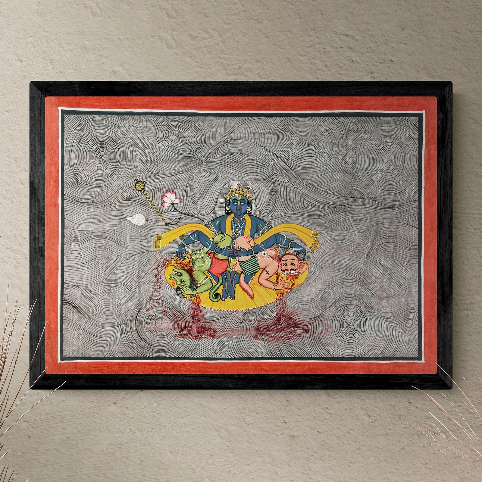 Fine art A4 Landscape / Black Frame Framed Durga, Parvati, Chandi Divine Mother | The Devi Mahatmya Battles Demons Framed Art Print