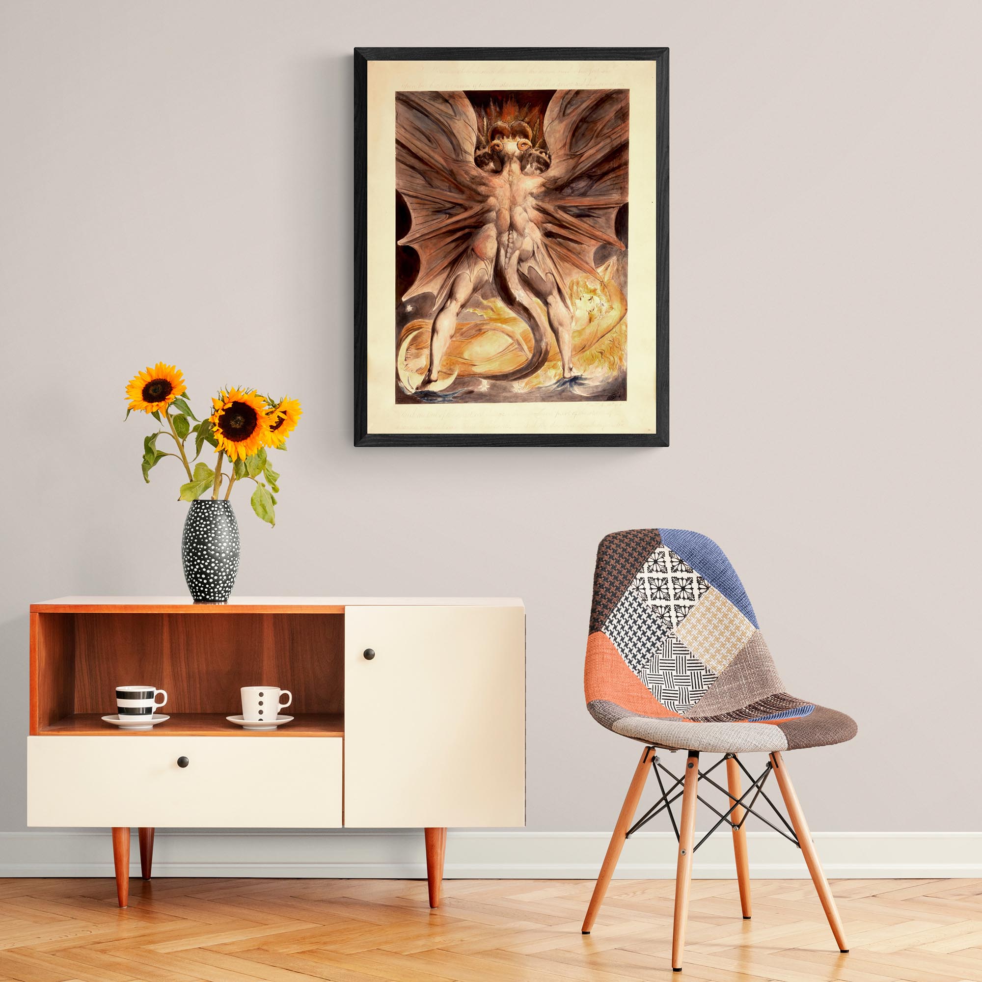 Fine art Framed Great Red Dragon and Woman Clothed In Sun | William Blake Fine Art Framed Print