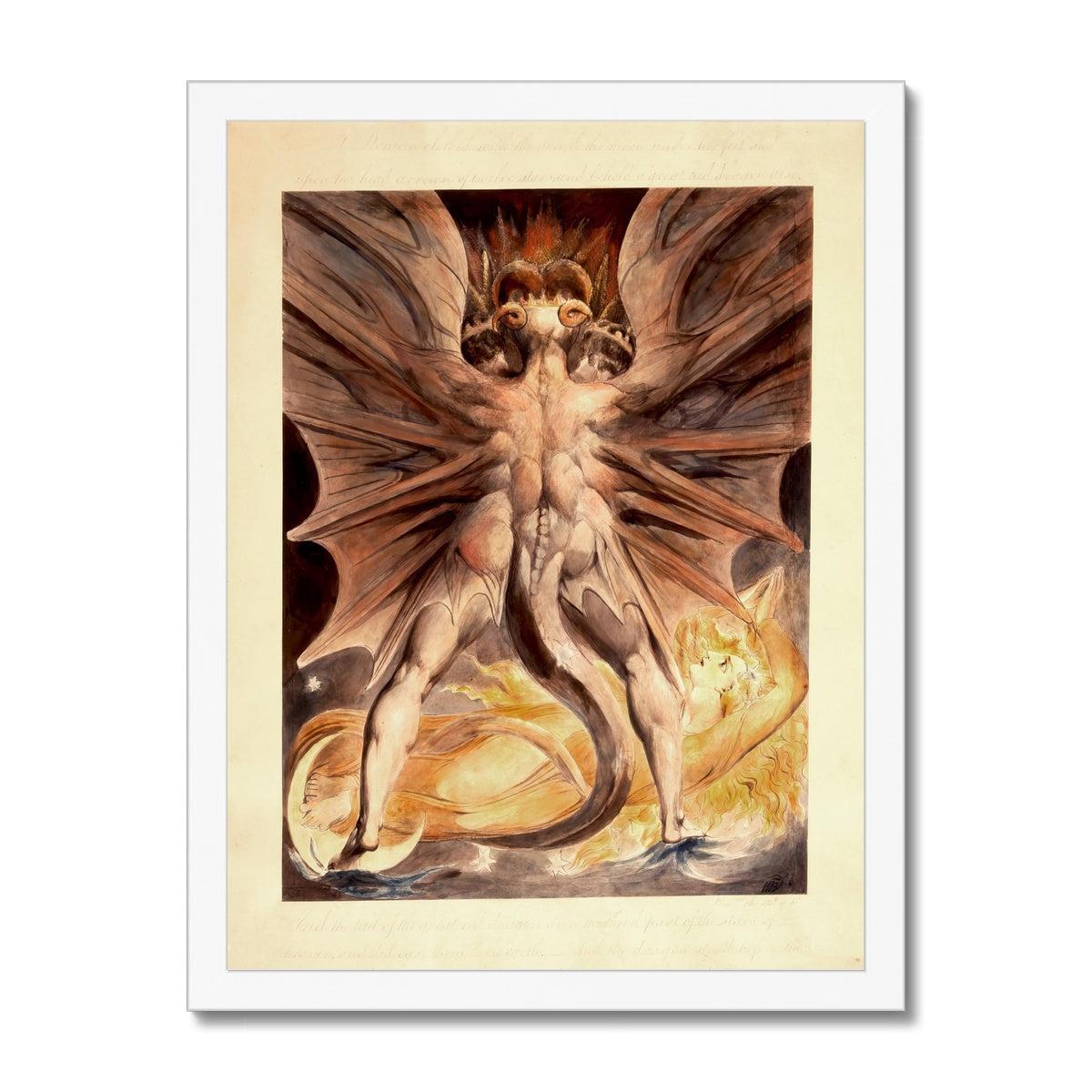 Fine art 12"x16" / White Frame Framed Great Red Dragon and Woman Clothed In Sun | William Blake Fine Art Framed Print