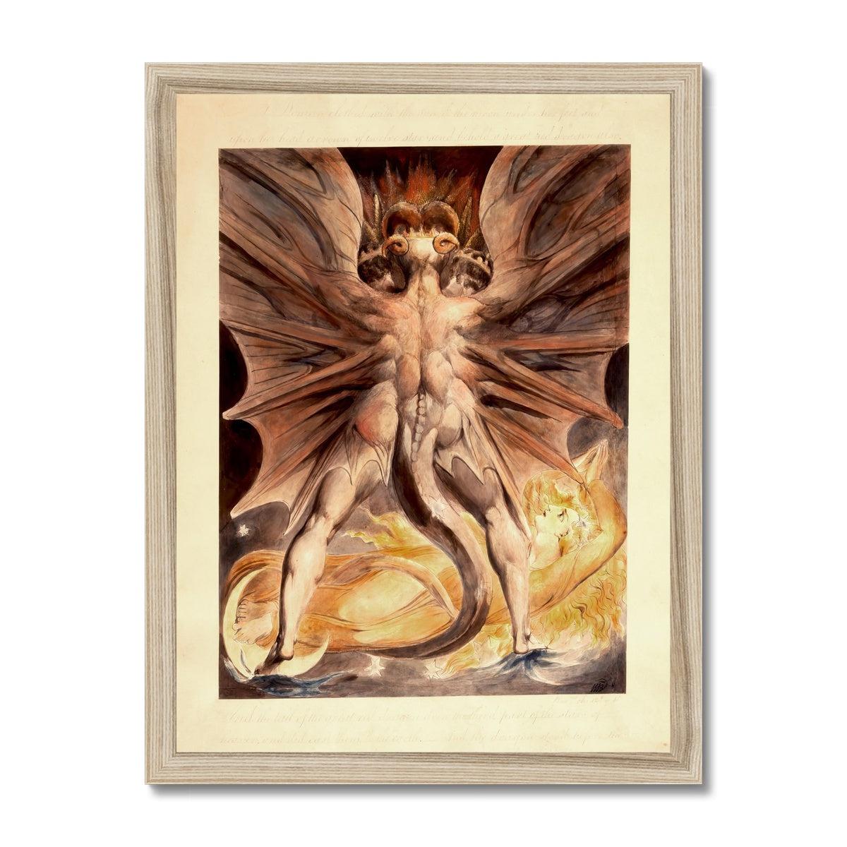 Fine art 12"x16" / Natural Frame Framed Great Red Dragon and Woman Clothed In Sun | William Blake Fine Art Framed Print