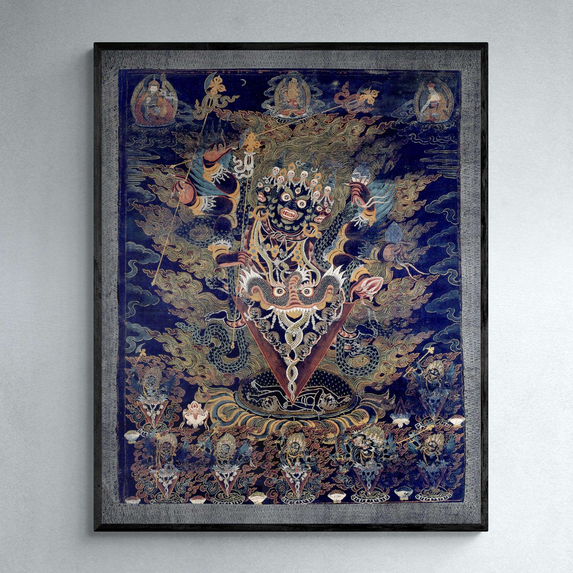 Framed Guru Dragpur or Vajrakila Wrathful Padmasambhava, Yantra Mandala, Tibetan Thangka Dharma Protector Vintage Buddhist Framed Art Print