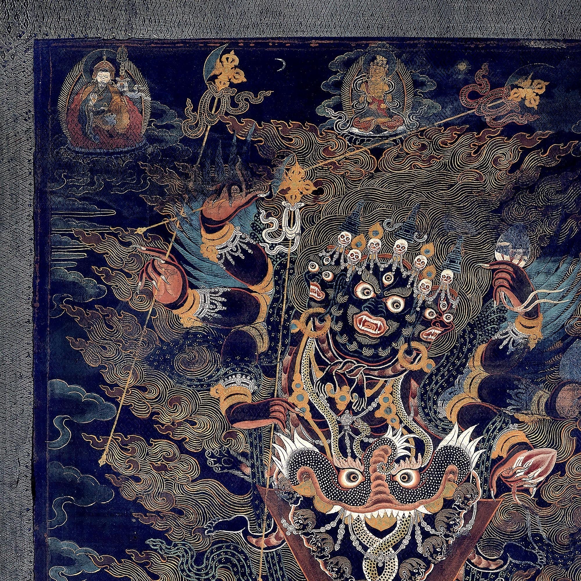 Fine art 6"x8" / Black Frame Framed Guru Dragpur or Vajrakila Wrathful Padmasambhava, Yantra Mandala, Tibetan Thangka Dharma Protector Vintage Buddhist Framed Art Print