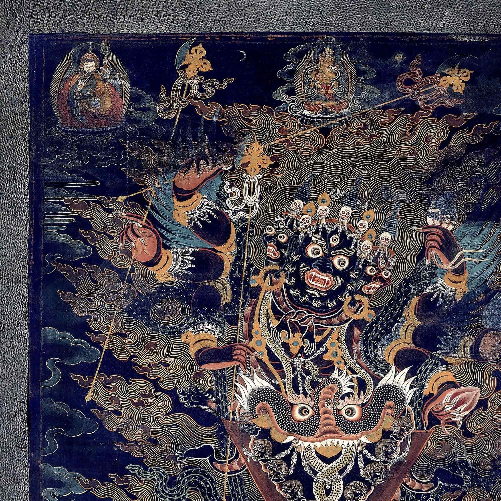 Framed Guru Dragpur or Vajrakila Wrathful Padmasambhava, Yantra Mandala, Tibetan Thangka Dharma Protector Vintage Buddhist Framed Art Print