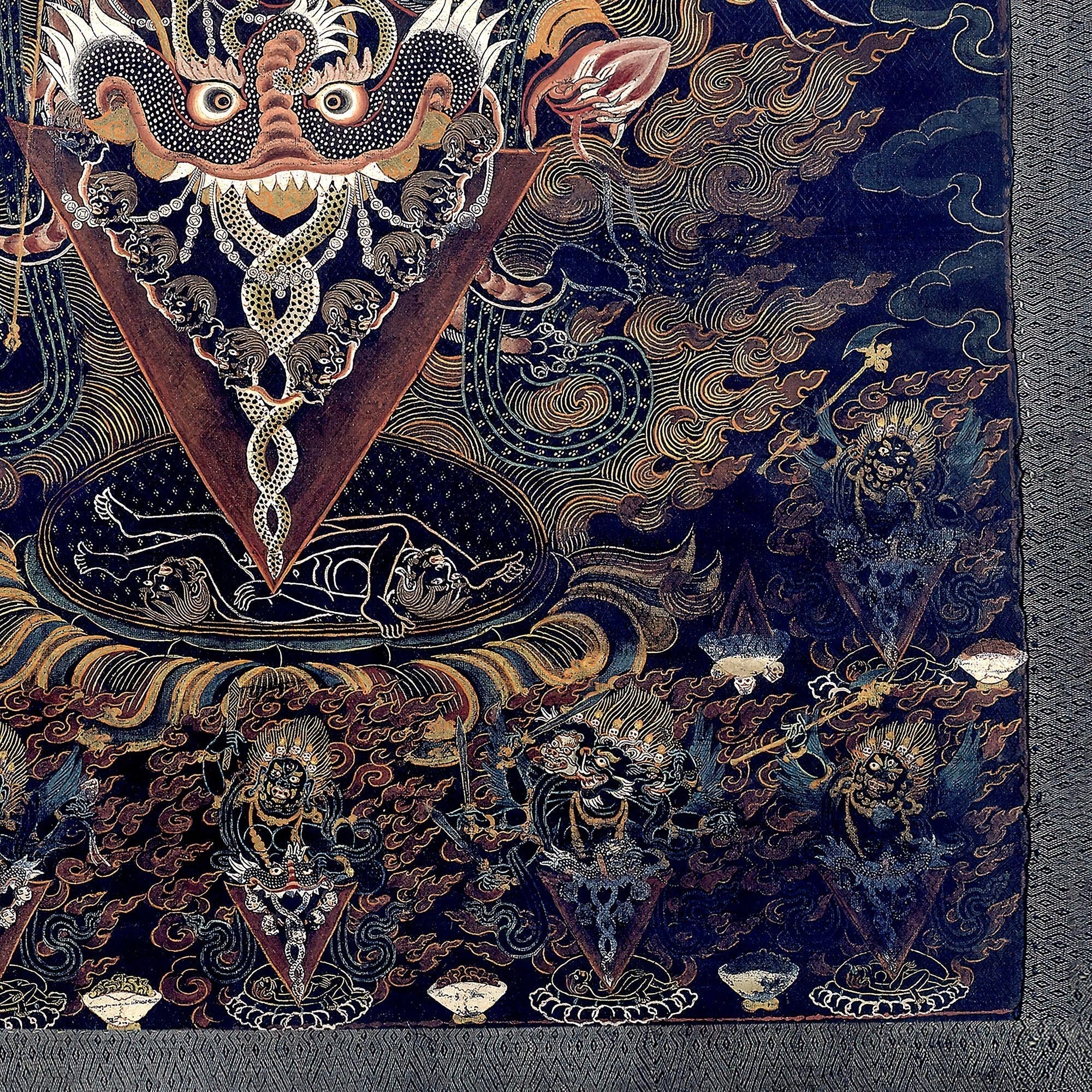 Fine art Framed Guru Dragpur or Vajrakila Wrathful Padmasambhava, Yantra Mandala, Tibetan Thangka Dharma Protector Vintage Buddhist Framed Art Print