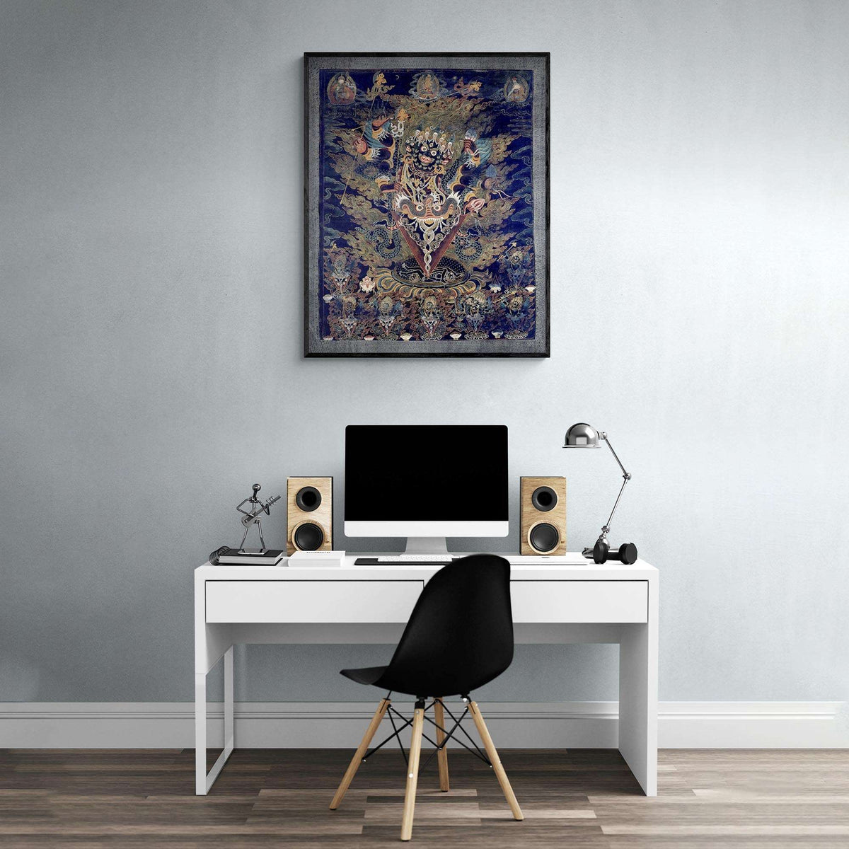 Framed Guru Dragpur or Vajrakila Wrathful Padmasambhava, Yantra Mandala, Tibetan Thangka Dharma Protector Vintage Buddhist Framed Art Print