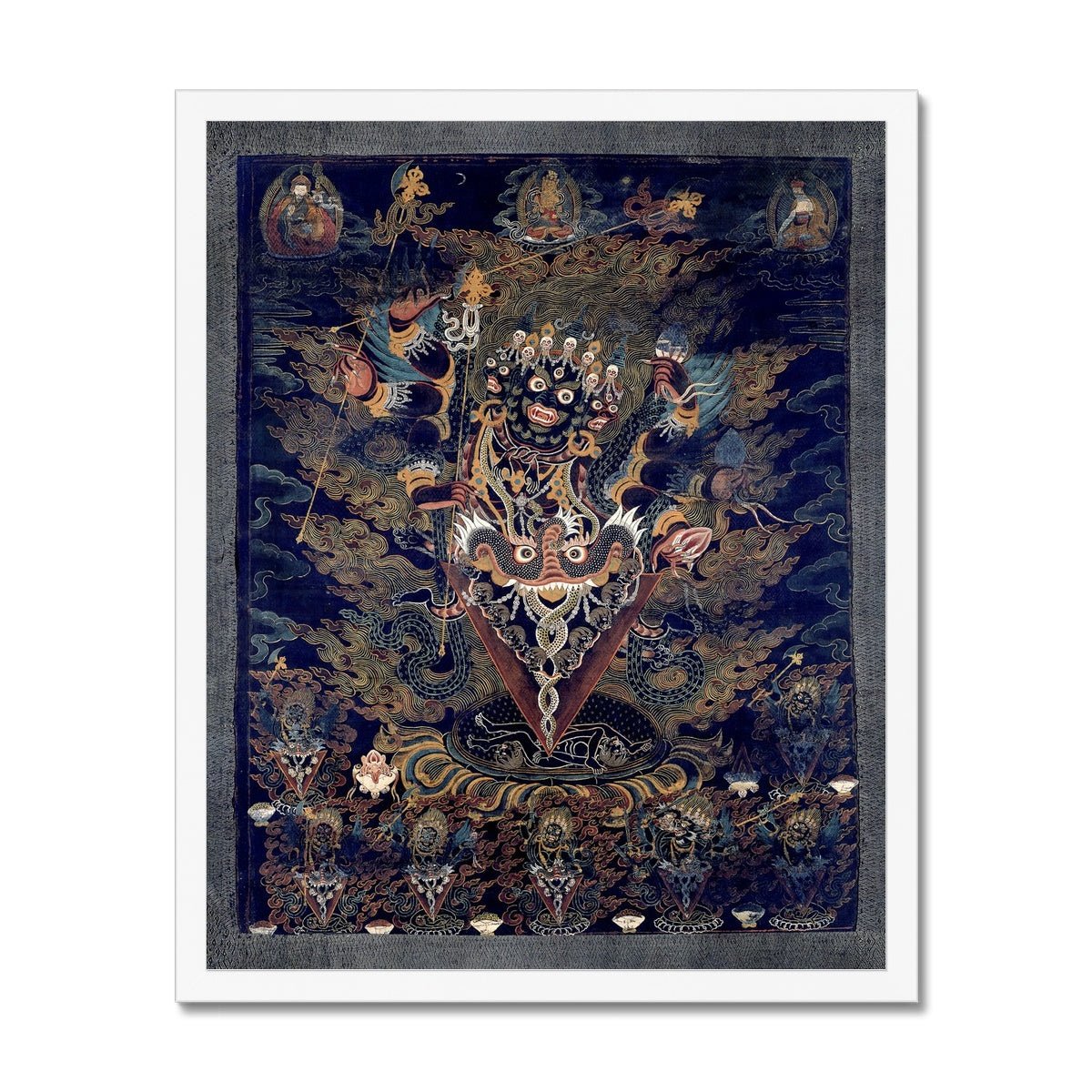 Fine art 6"x8" / White Frame Framed Guru Dragpur or Vajrakila Wrathful Padmasambhava, Yantra Mandala, Tibetan Thangka Dharma Protector Vintage Buddhist Framed Art Print