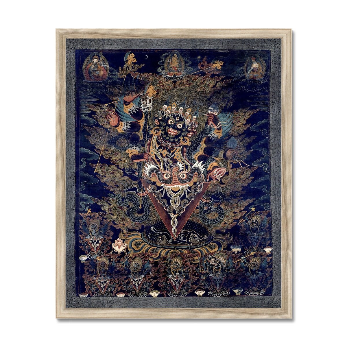 Fine art 6"x8" / Natural Frame Framed Guru Dragpur or Vajrakila Wrathful Padmasambhava, Yantra Mandala, Tibetan Thangka Dharma Protector Vintage Buddhist Framed Art Print