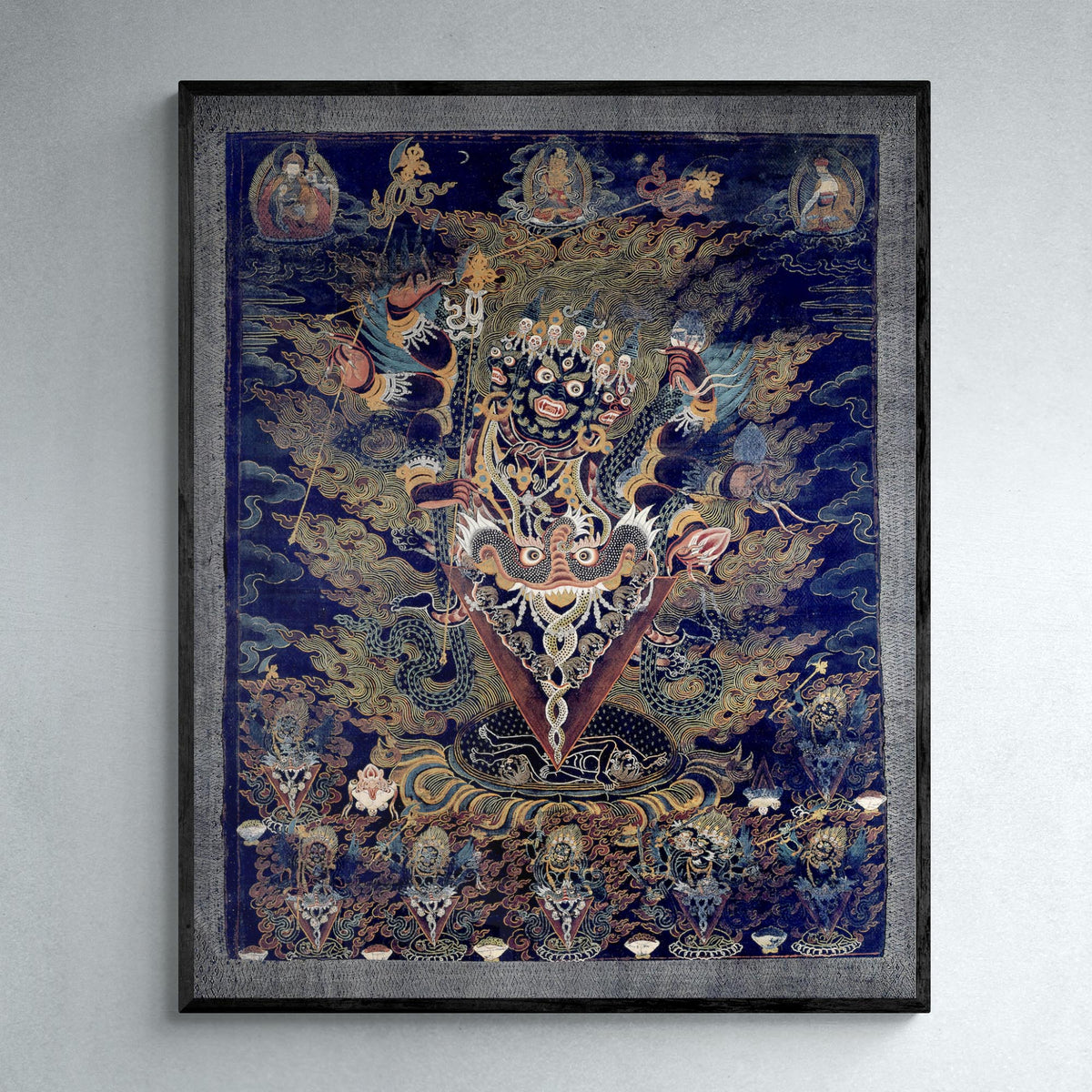Fine art 6&quot;x8&quot; / Black Frame Framed Guru Dragpur or Vajrakila Wrathful Padmasambhava, Yantra Mandala, Tibetan Thangka Dharma Protector Vintage Buddhist Framed Art Print