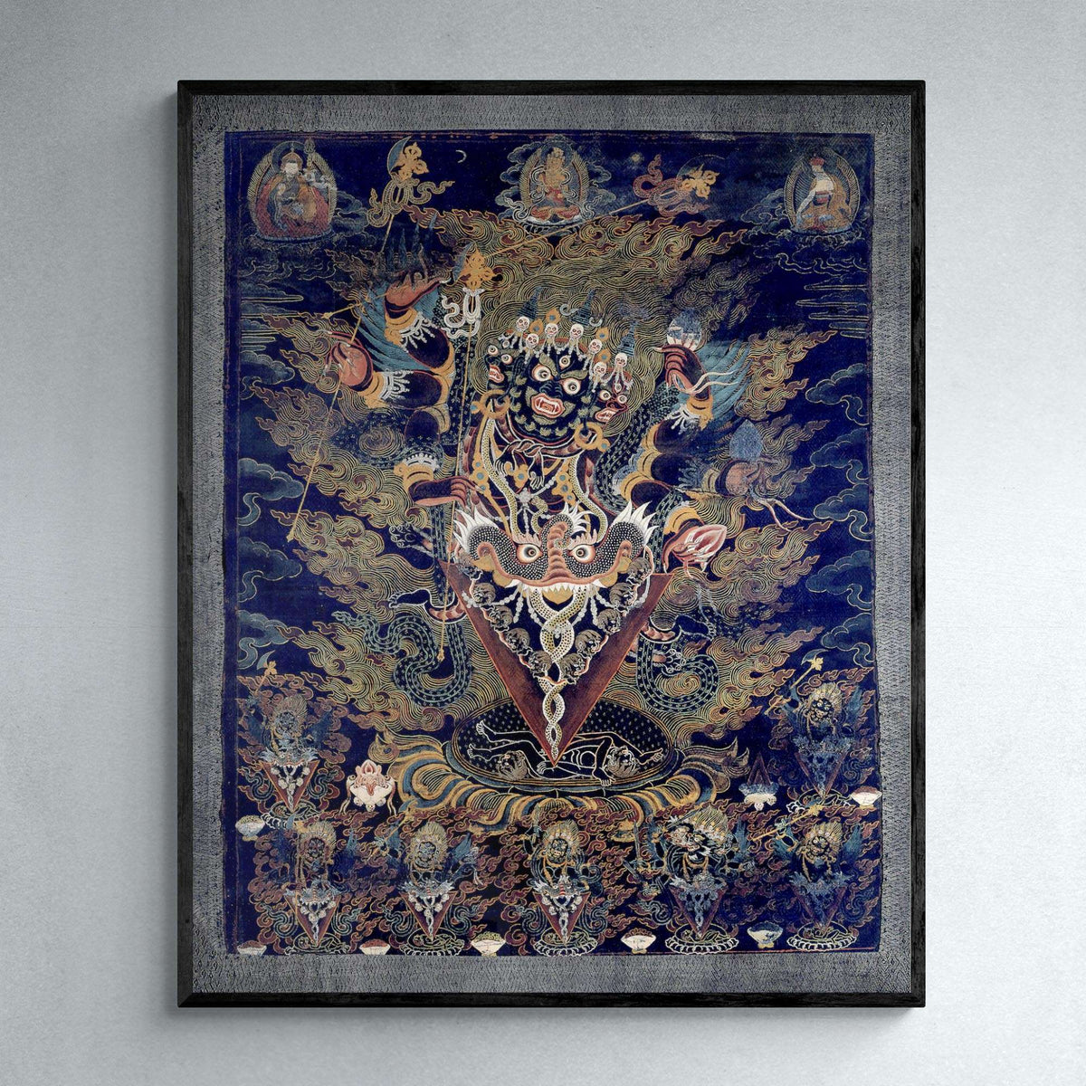 Framed Guru Dragpur or Vajrakila Wrathful Padmasambhava, Yantra Mandala, Tibetan Thangka Dharma Protector Vintage Buddhist Framed Art Print