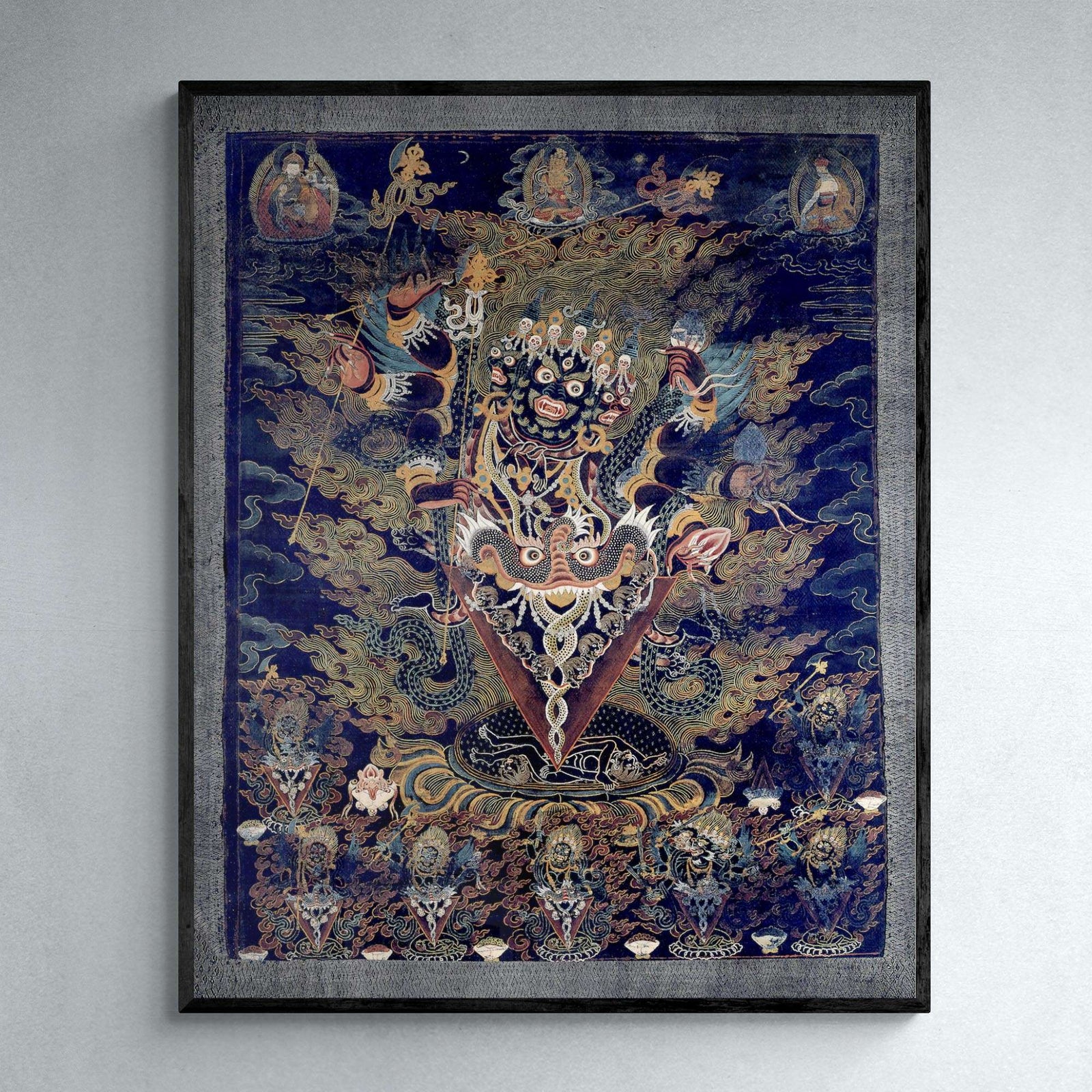 Framed Guru Dragpur or Vajrakila Wrathful Padmasambhava, Yantra Mandala, Tibetan Thangka Dharma Protector Vintage Buddhist Framed Art Print