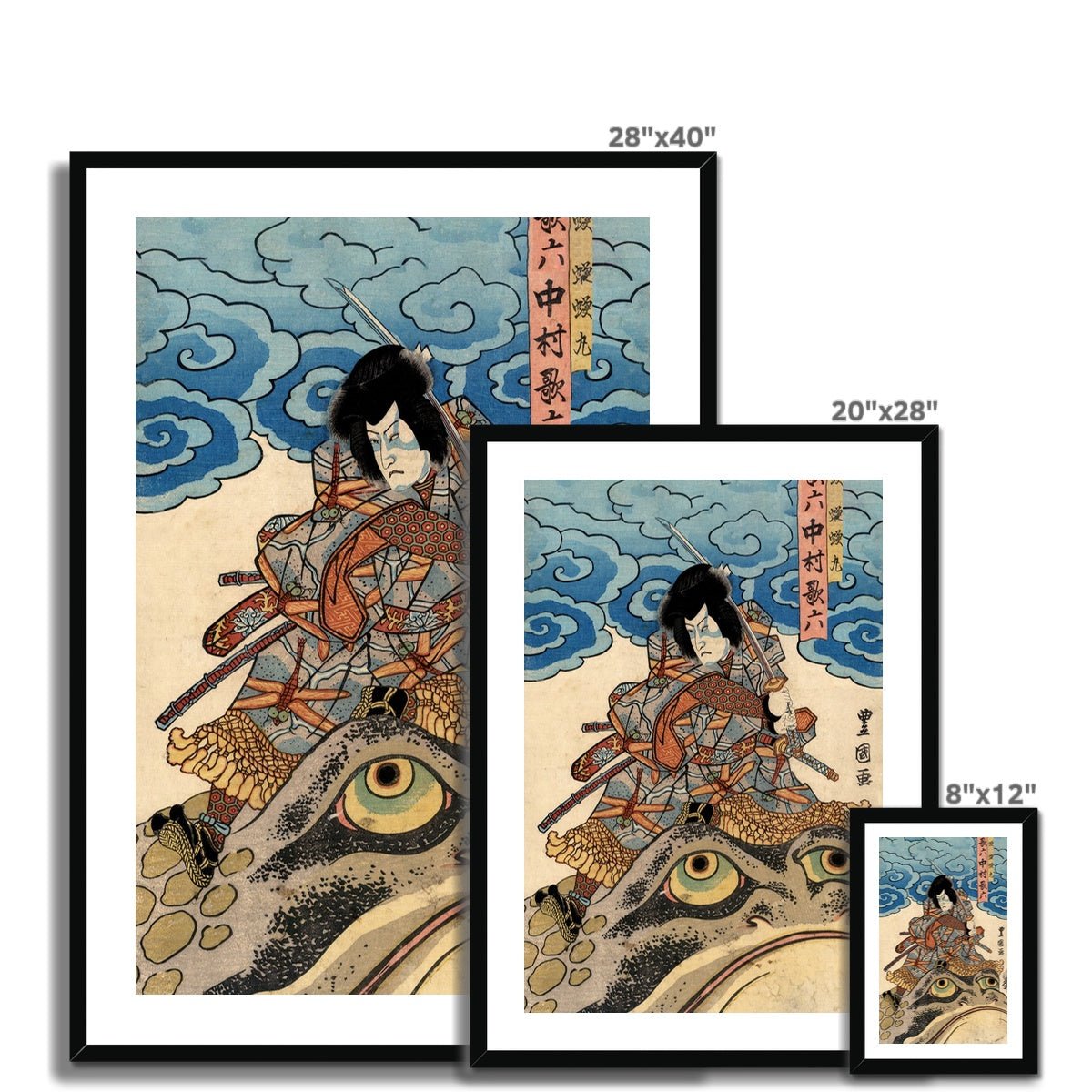 Framed Jiraiya Print, Samurai Warrior, Fights the Sorcerer Orochimaru | Utawgawa Kuniyoshi Toad Frog Art, Framed Art Print