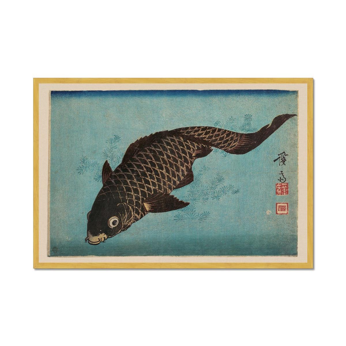 Fine art 36&quot;x24&quot; / Gold Frame Framed Koi Carp, Keisai Eisen, Zen Traditional 19th-Century Japanese Edo Period Woodblock Antique Framed Art Print