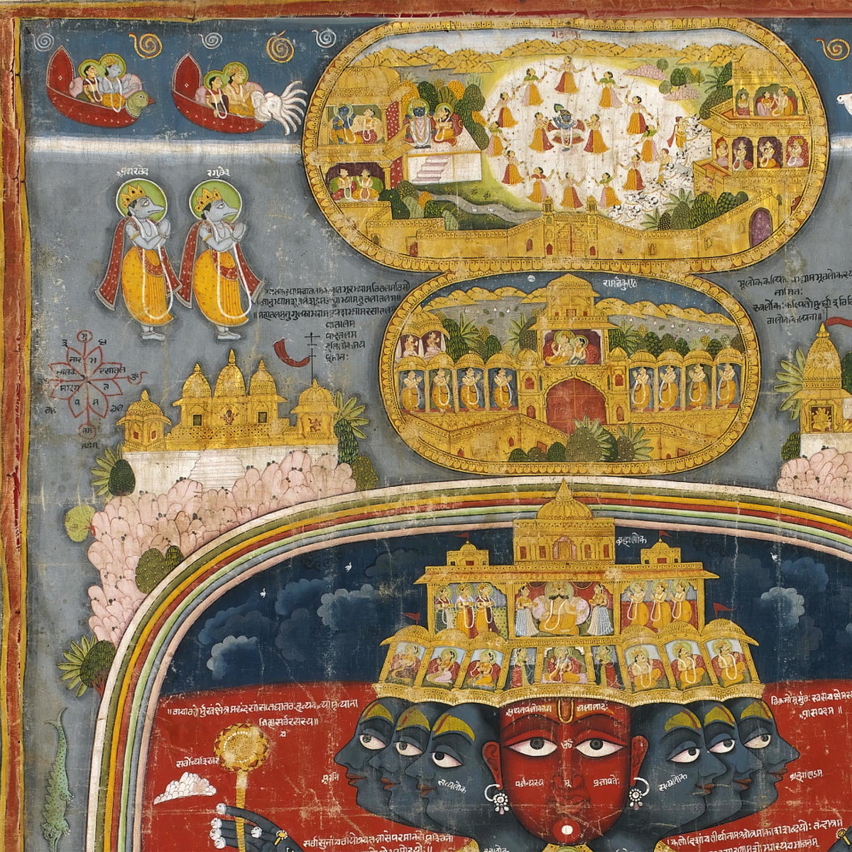 Framed Lord Krishna Cosmic Chart | Hindu Deity Divine Art | Brahma Shiva Framed Art Print