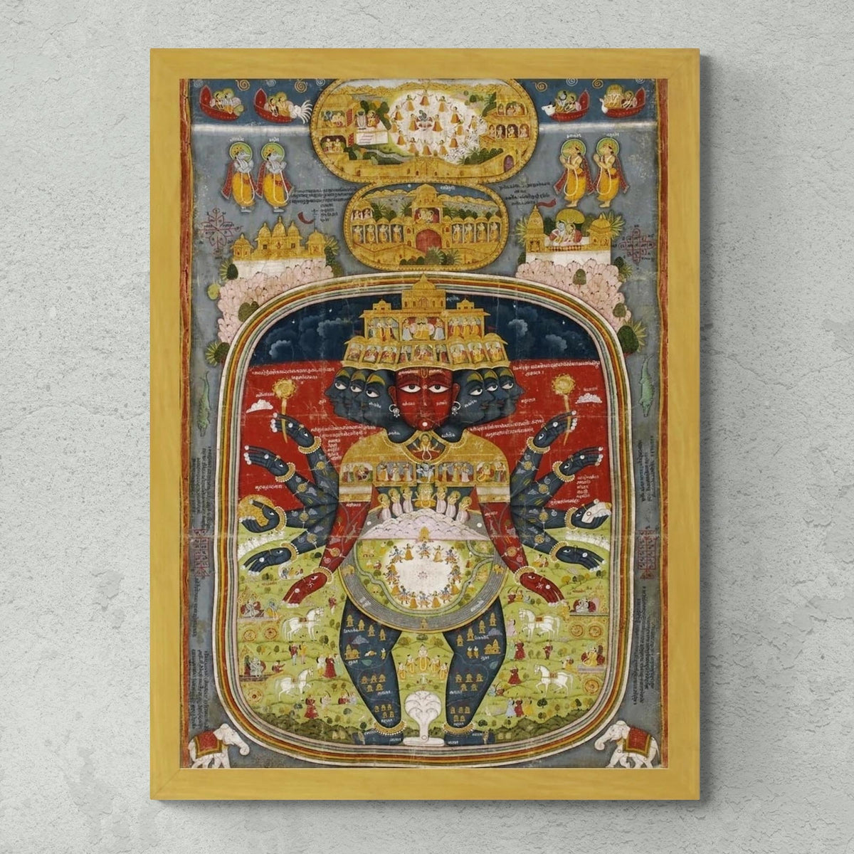 Framed Lord Krishna Cosmic Chart | Hindu Deity Divine Art | Brahma Shiva Framed Art Print
