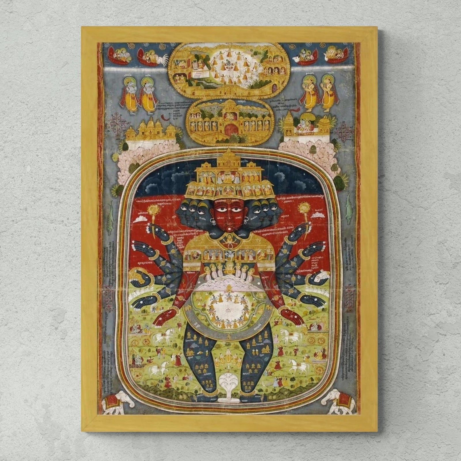 Framed Lord Krishna Cosmic Chart | Hindu Deity Divine Art | Brahma Shiva Framed Art Print